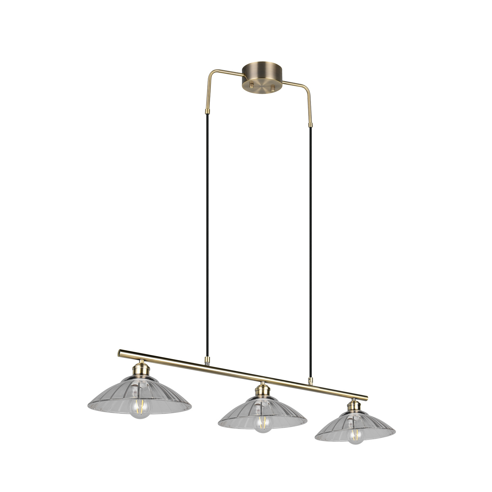 Висяща лампа Eluna, прозрачна/старинна месинг, 100 см стъкло/метал 3-крилна.