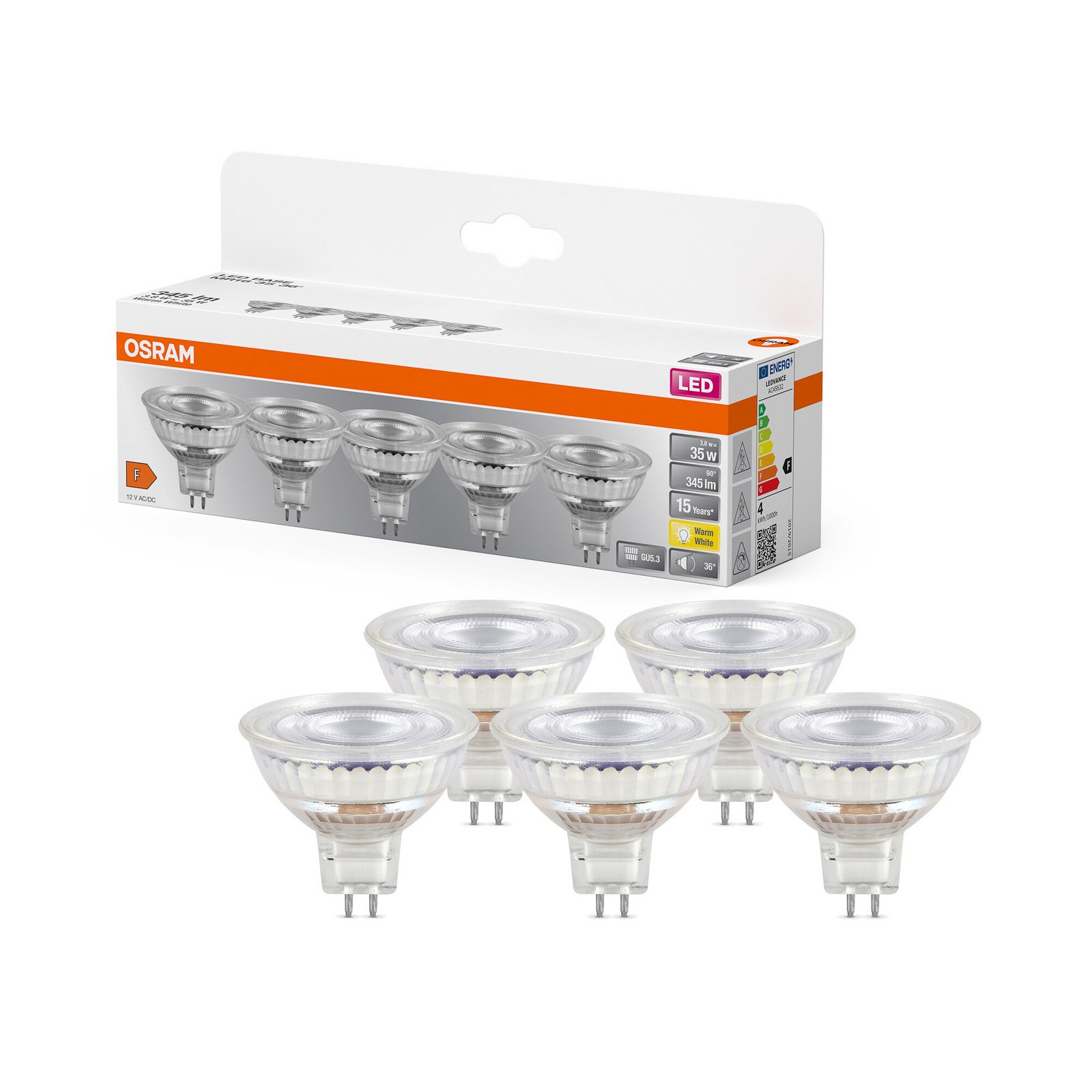 OSRAM LED-Reflektor GU5.3 3,8W 827 36° 5er-Pack