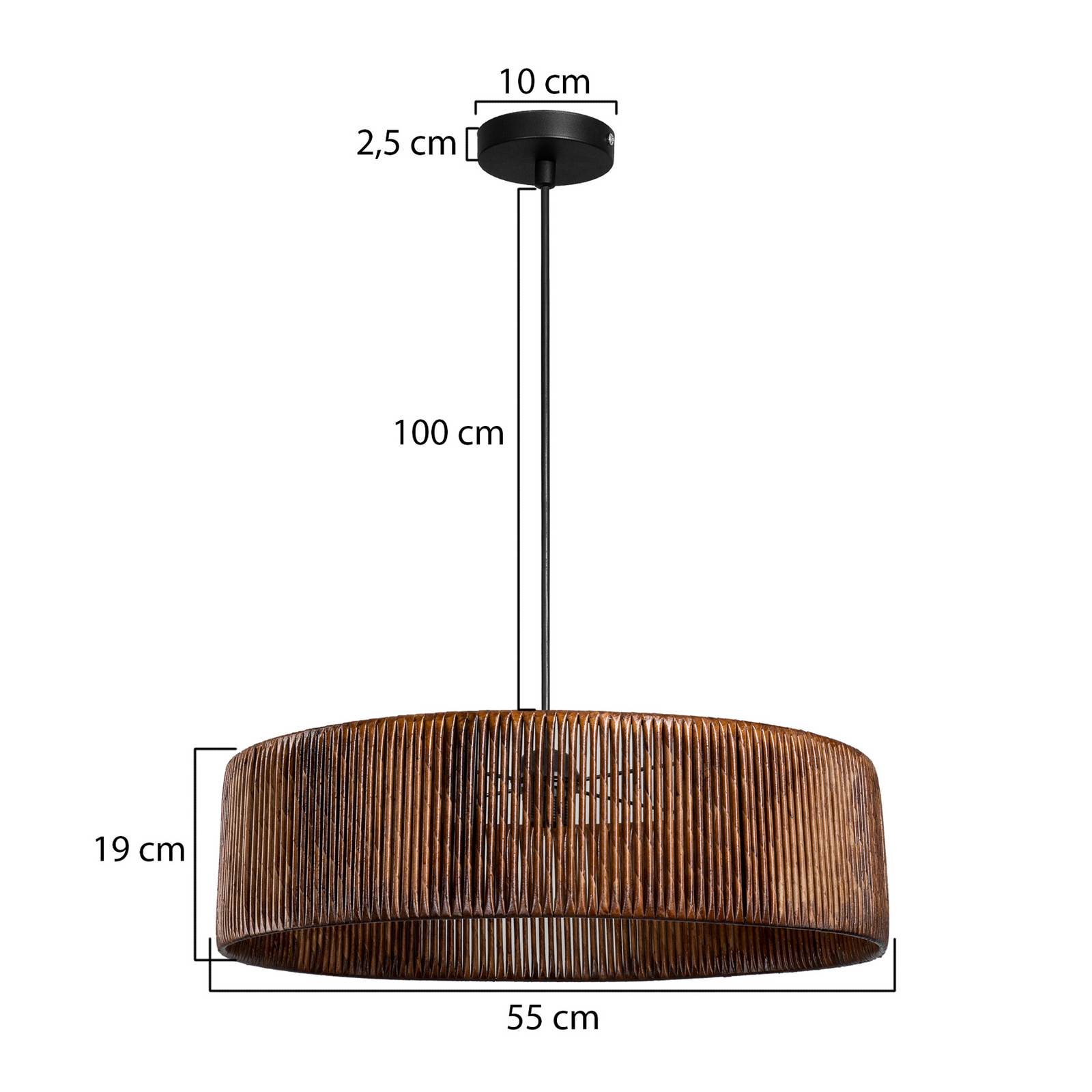 Hängeleuchte Roya Cylinder, Ø 55 cm, dunkelbraun, Papier günstig online kaufen