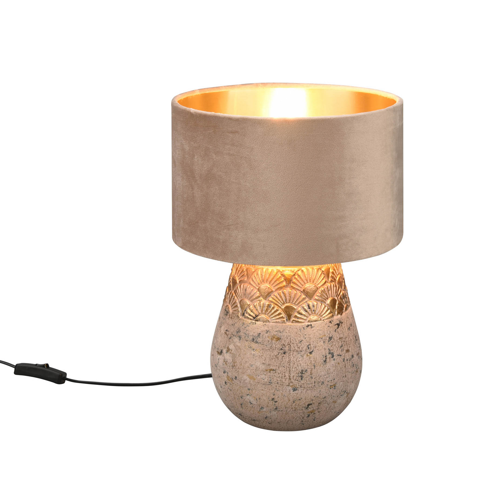 Bordlampe Kiran, Ø 26cm, keramikkfot, grå