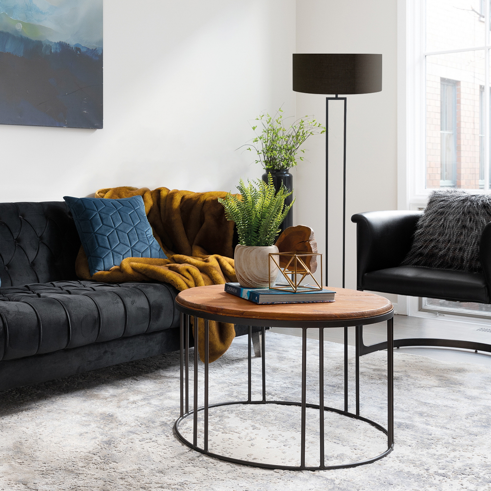 Püstlamp Stang, must/must-kuldne, kõrgus 160 cm, Chintz