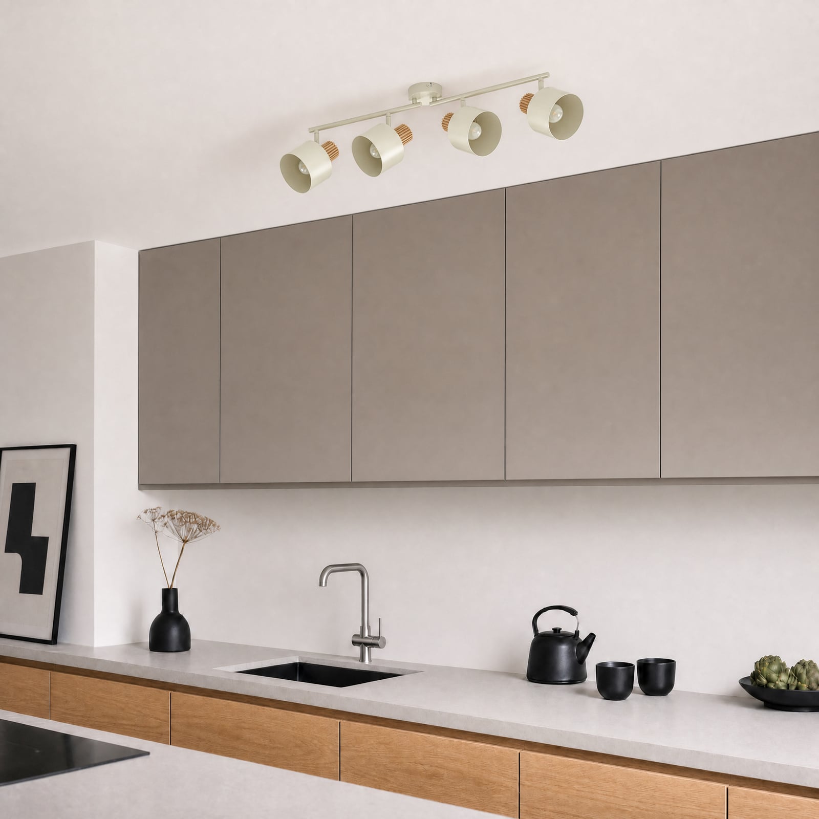 Faretto da soffitto Lindby Lenja, a 4 luci, beige, E14, metallo Faretto da soffitto Lindby Lenja, a 4 luci, beige, E14, metallo