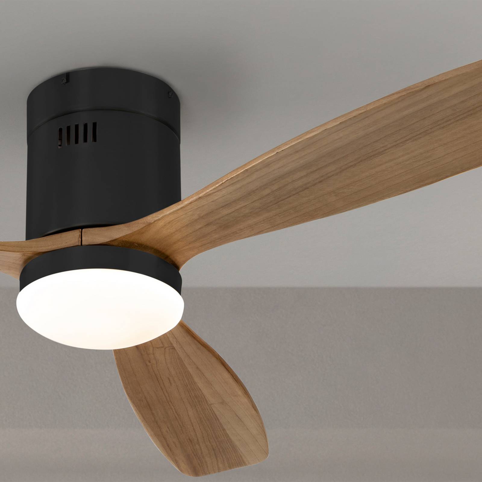 Wentylator sufitowy LED Siroco, DC, cichy, brązowy, CCT, ściemniany