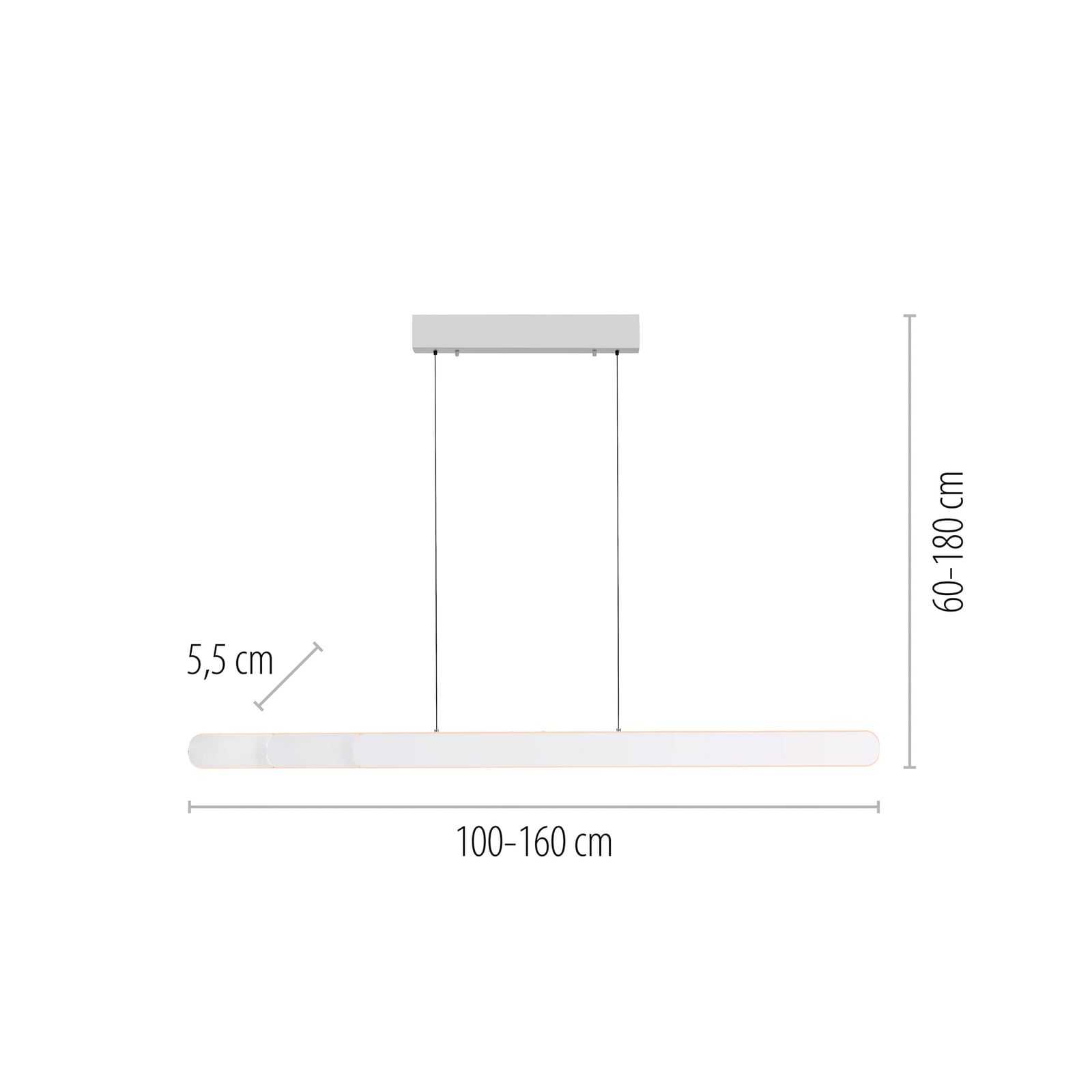 Lámpara colgante LED ADRIANA ROUND, blanca, longitud 160 cm, metal CCT