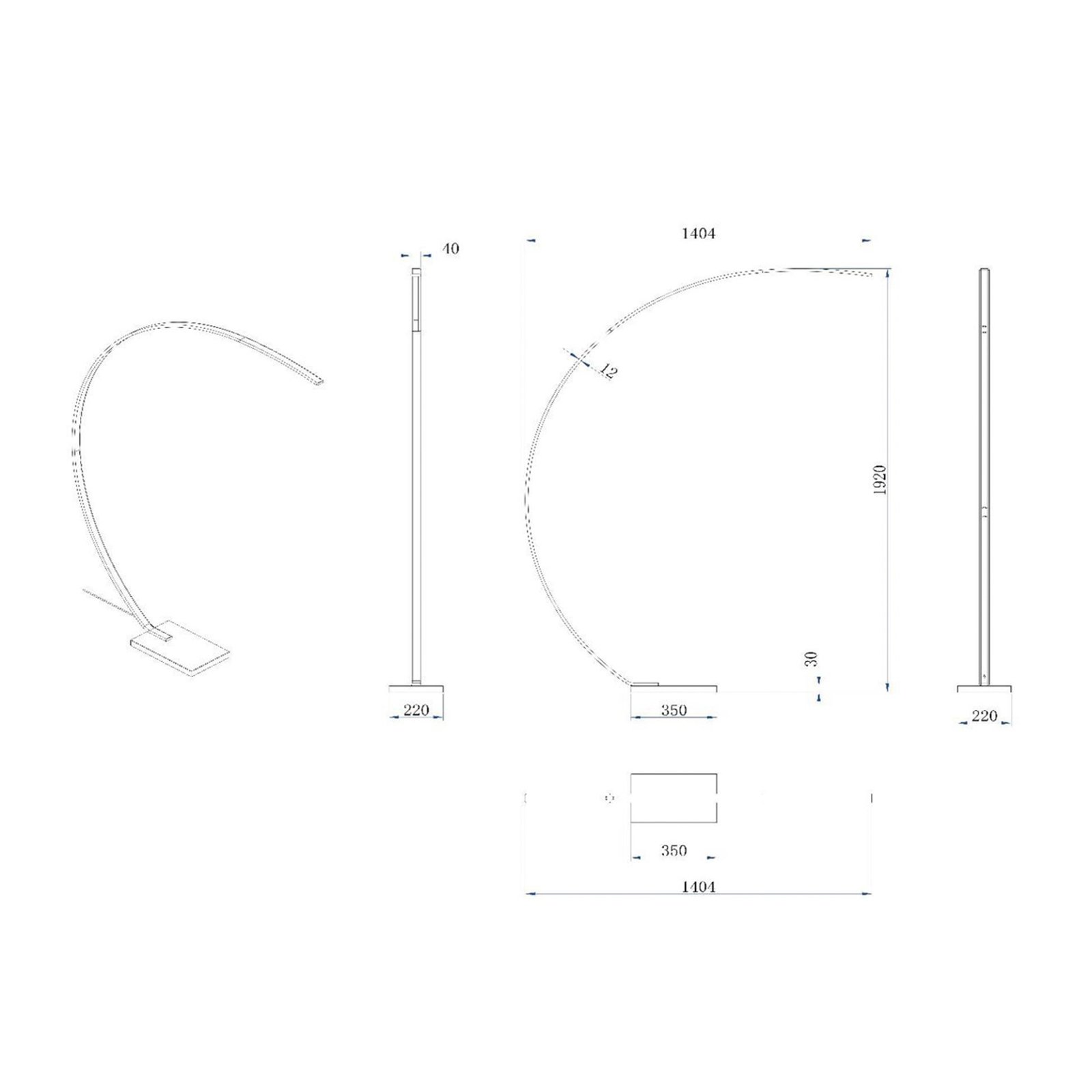 Φωτιστικό τόξου LED Curve, χρυσό ματ, 2700 K, ύψος 192, ρυθμιζόμενο