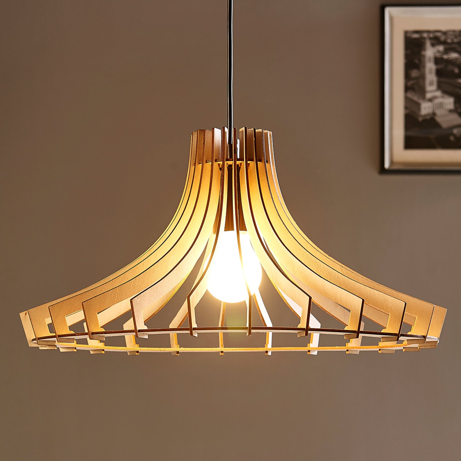Houten hanglamp Bela, Ø 47 cm