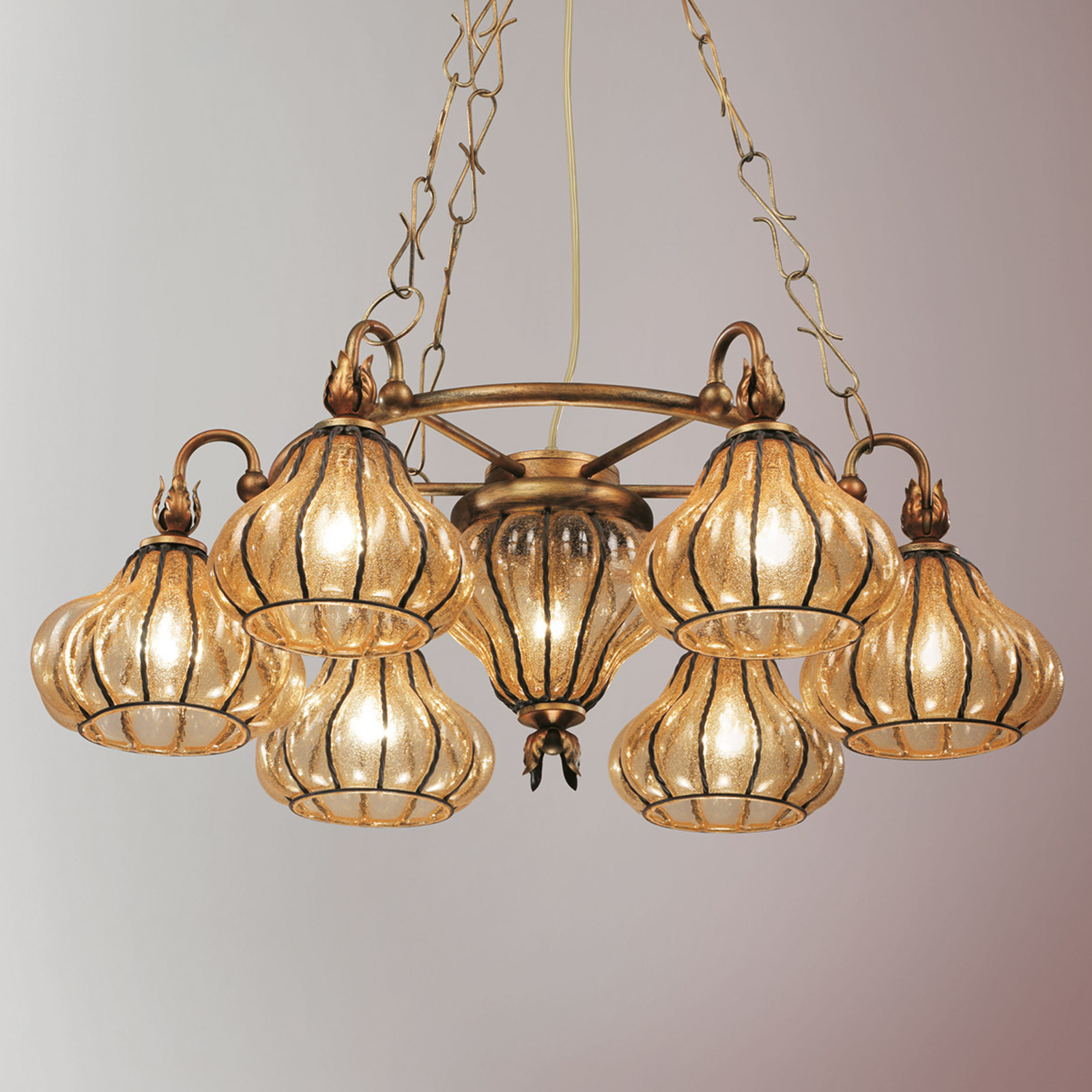 Carro hanging light with seven glass lampshades