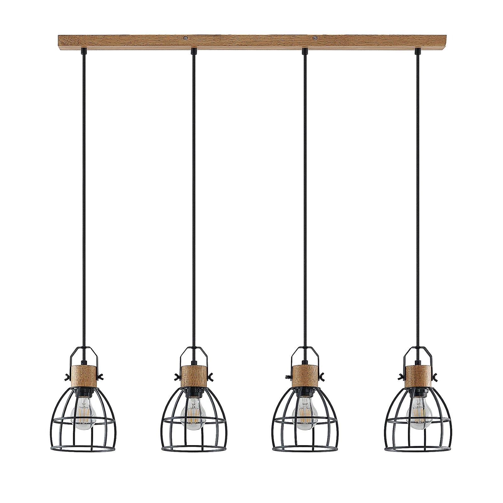 Lindby Flintos hanging light, 4-bulb, light wood