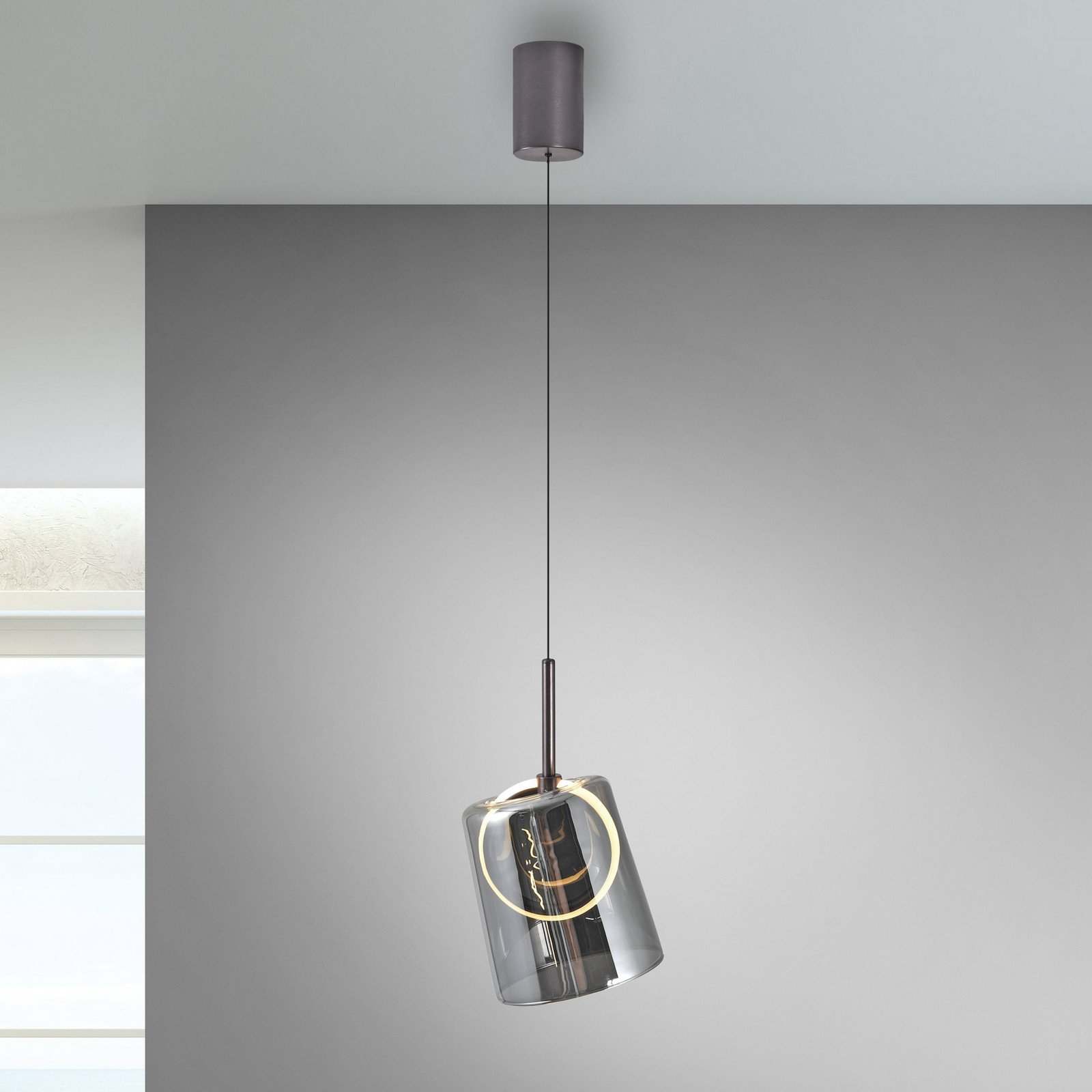 Paul Neuhaus Lampă suspendată LED Zula gri fum Ø 15 cm sticlă - Camera de zi / sufragerie - modern - gri fumuriu