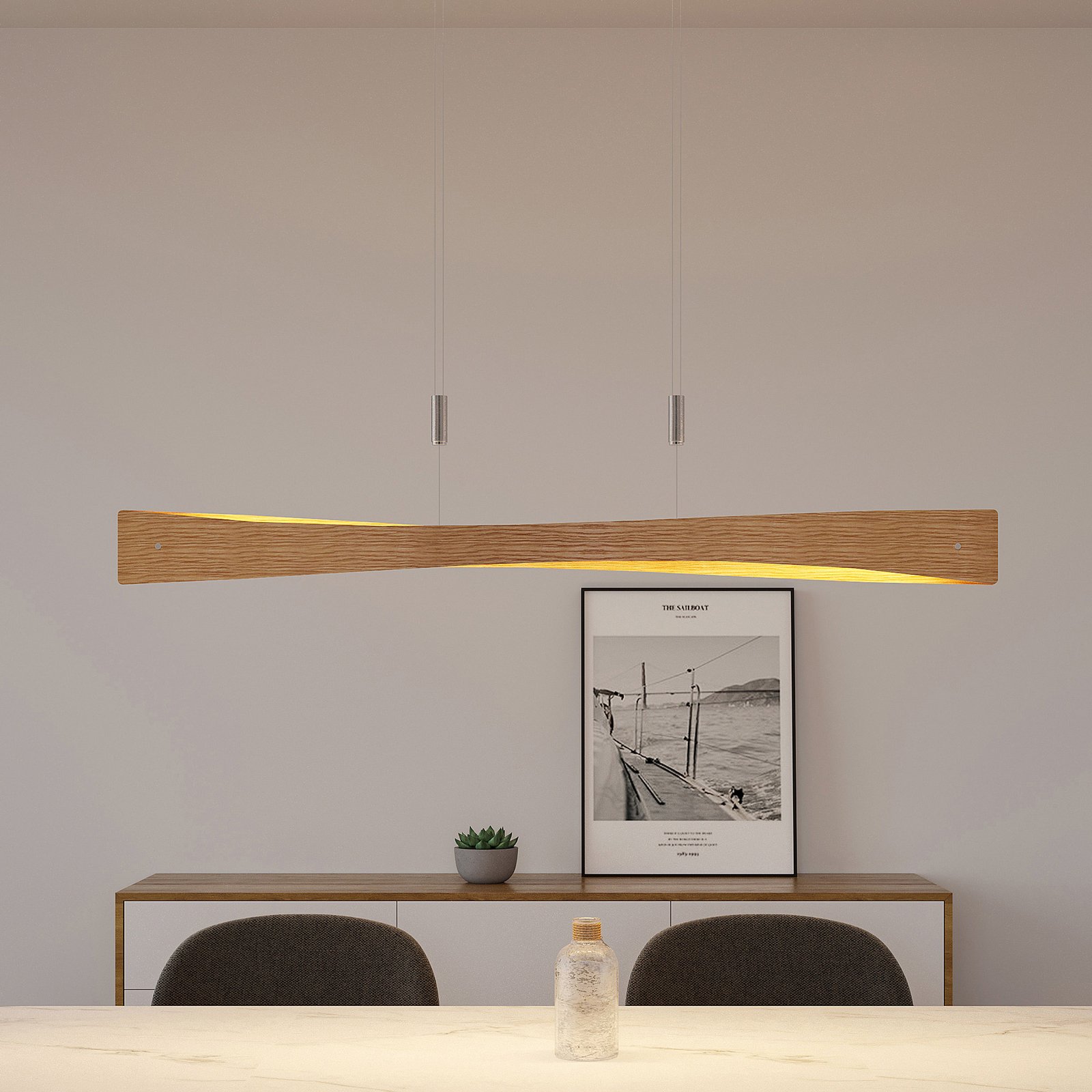 Lindby LED-Hängeleuchte Beazina, Eiche, Metall, 118cm