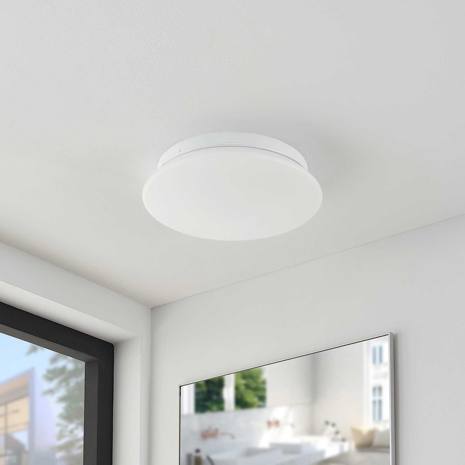 Arcchio Solomia LED ceiling lamp, IP44, 3,000 K, for Bathroom, glass, iron, 21 W, energy efficiency: A, H: 9 cm