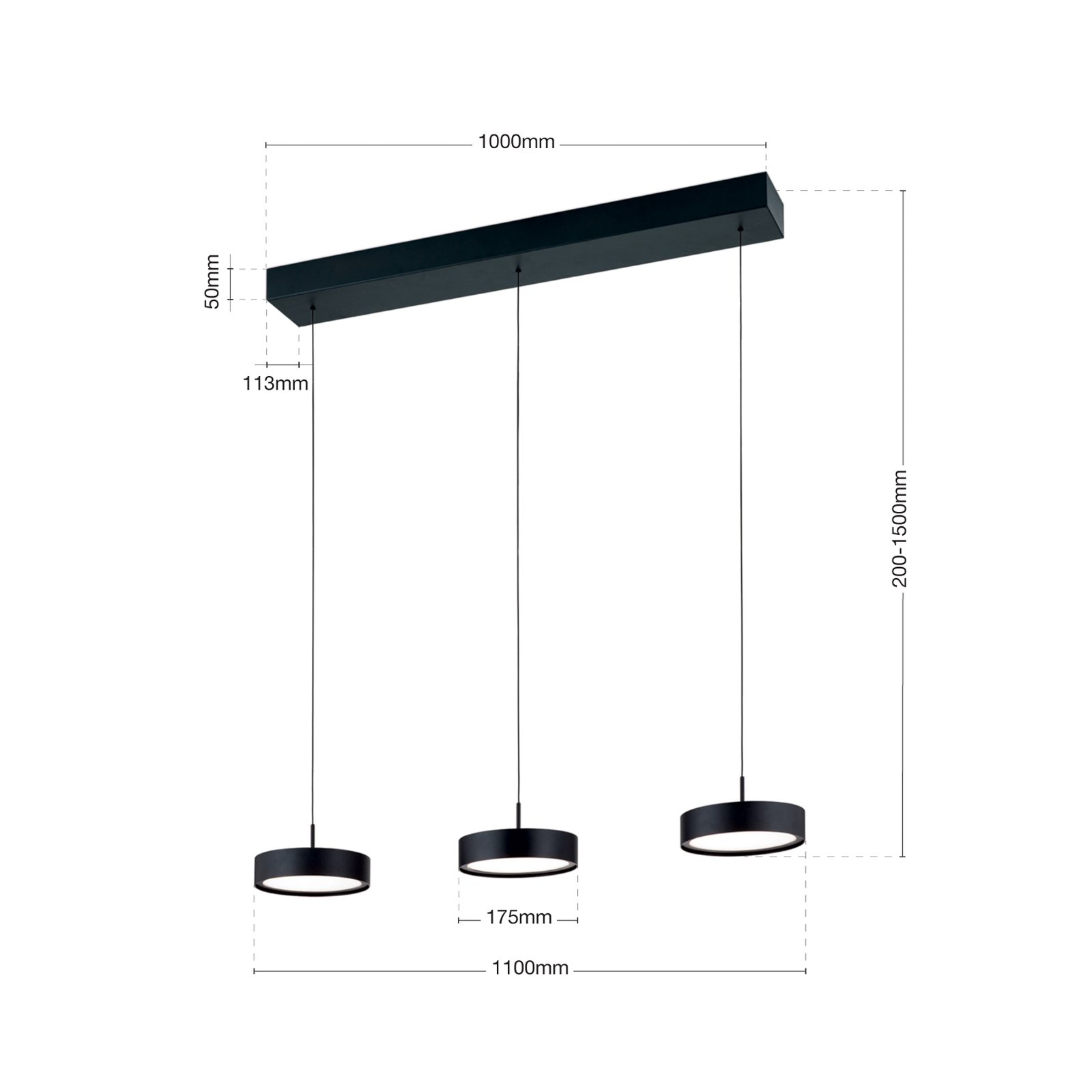 LED-Hängeleuchte Teide, schwarz, Metall, höhenverstellbar