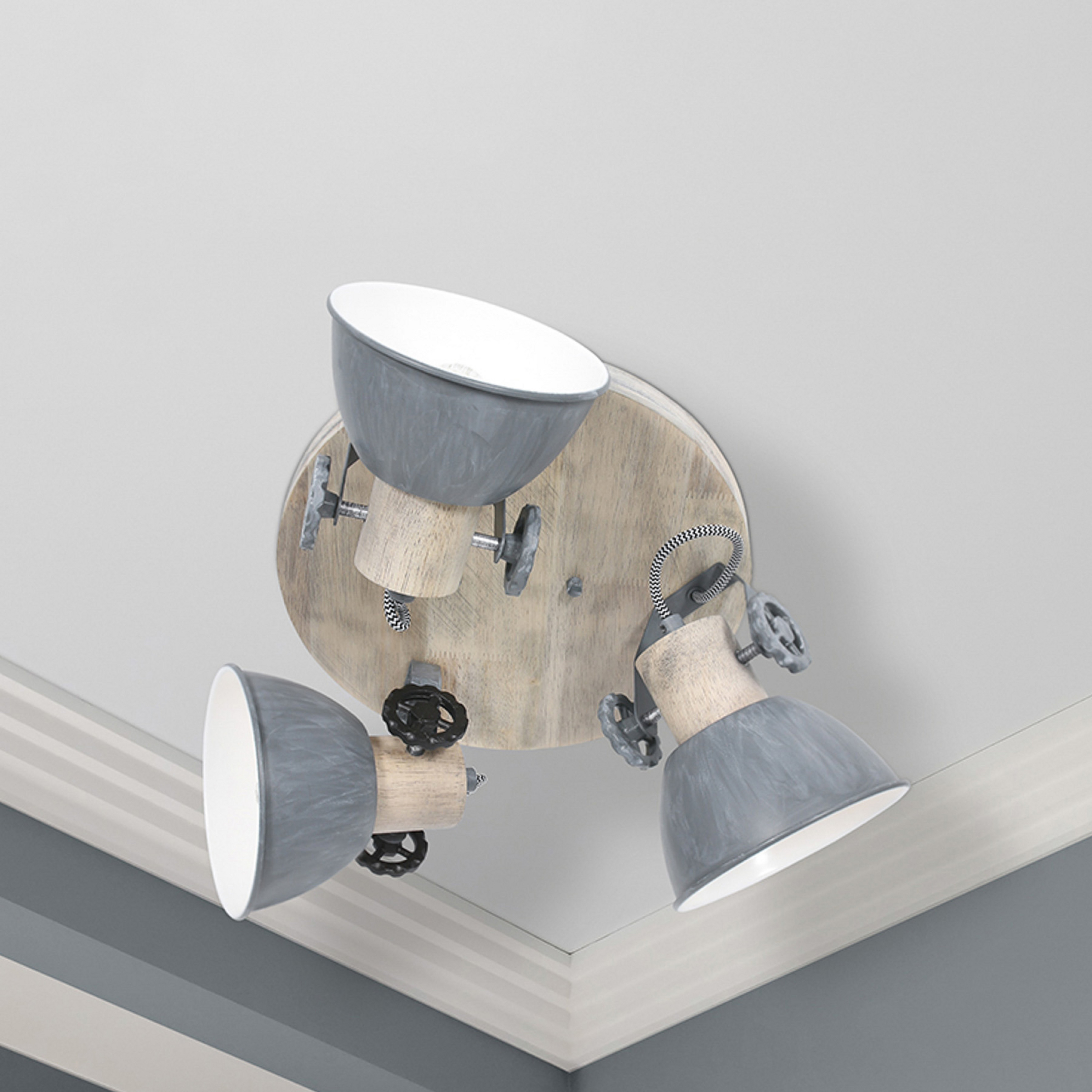 Spot plafond Gearwood, à 3 lampes rond, gris