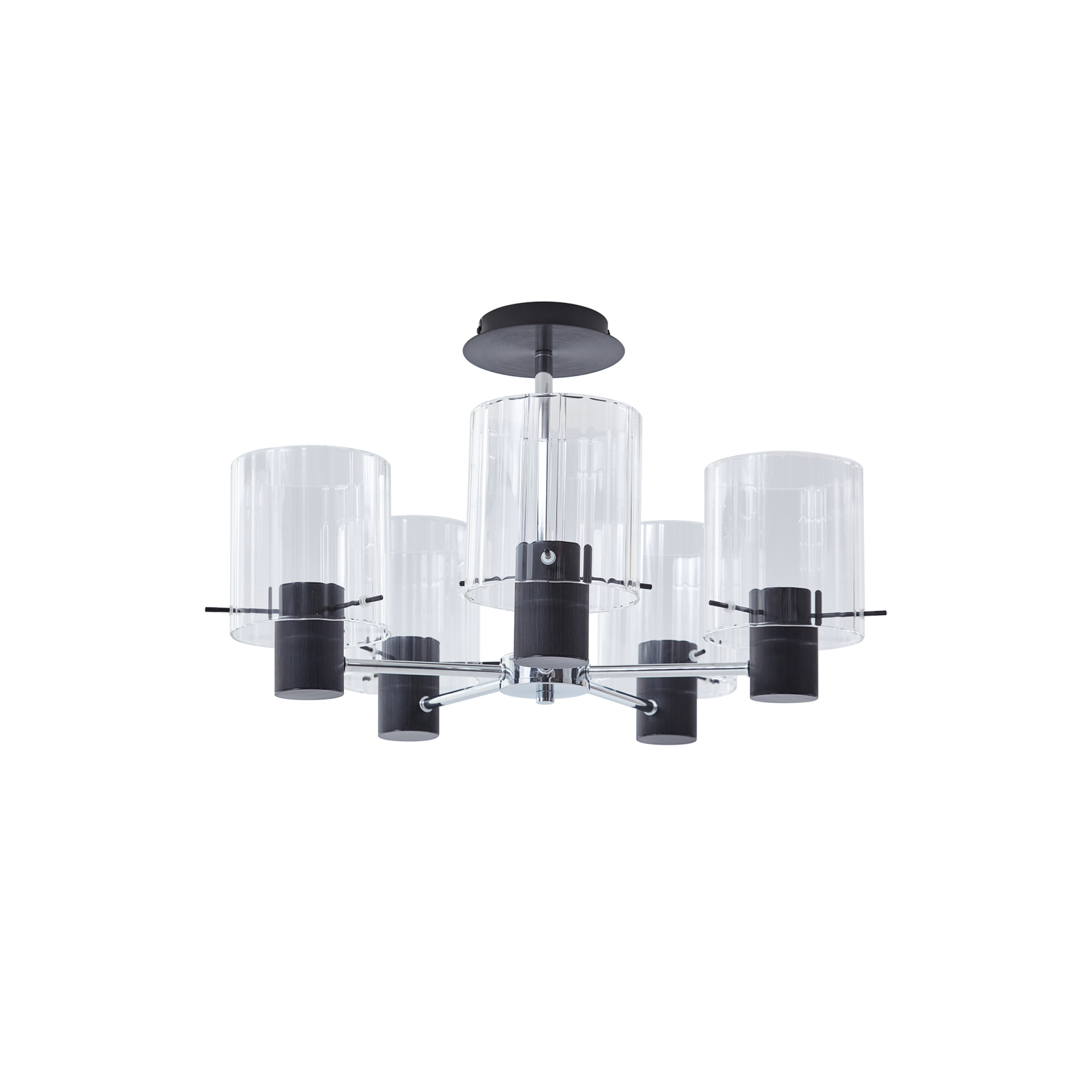 Lucande plafondlamp Eirian, 5-lamps, zwart, glas, E27