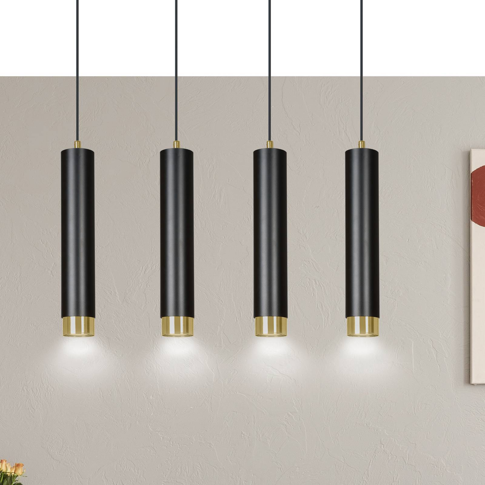 Suspension Kumo noire/dorée 4 lampes