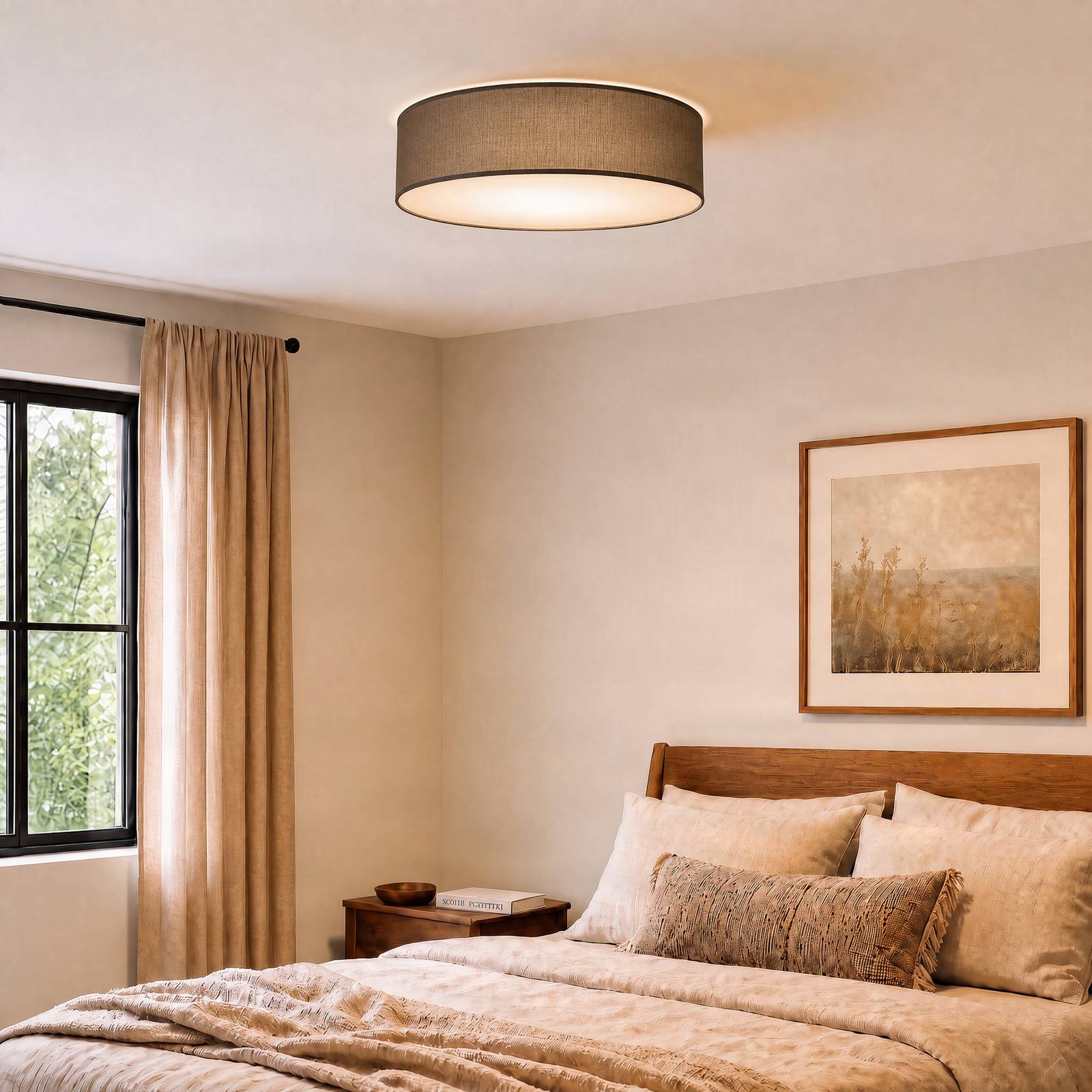 Milagro Lighting Plafondlamp Marshall, grijs, Ø 50 cm, metaal/rotan