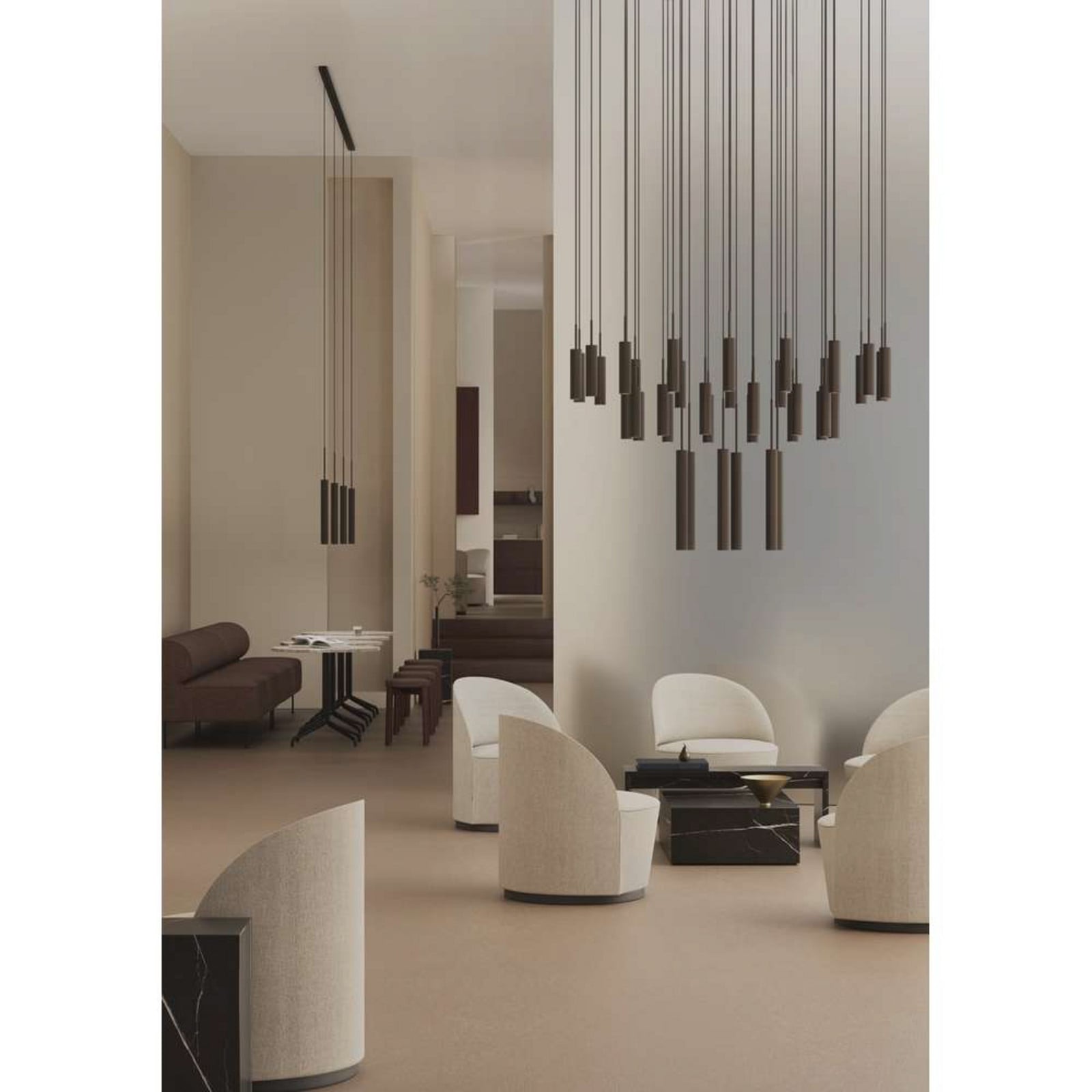 Tubulära ljuskronor, 38-flg., aluminium/brons Tubulaire Audo Copenhagen - Vardagsrum - Design - Med flera ljuskällor | Produkter - Ljuskronor | Lampspecialisterna