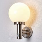 Lindby Außenwandlampe Nada, Edelstahl, Glas, Sensor, E27