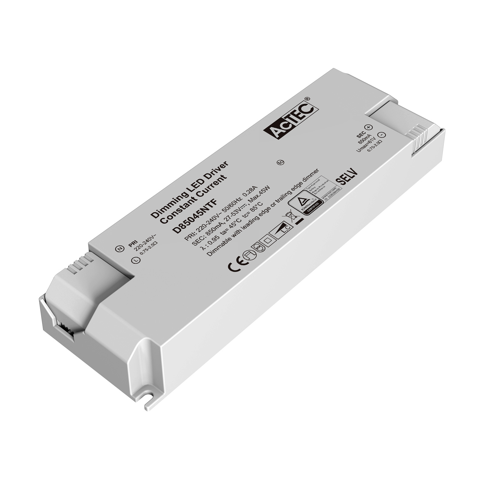 AcTEC Triac -LED-muuntaja CC maks. 45 W, 850 mA