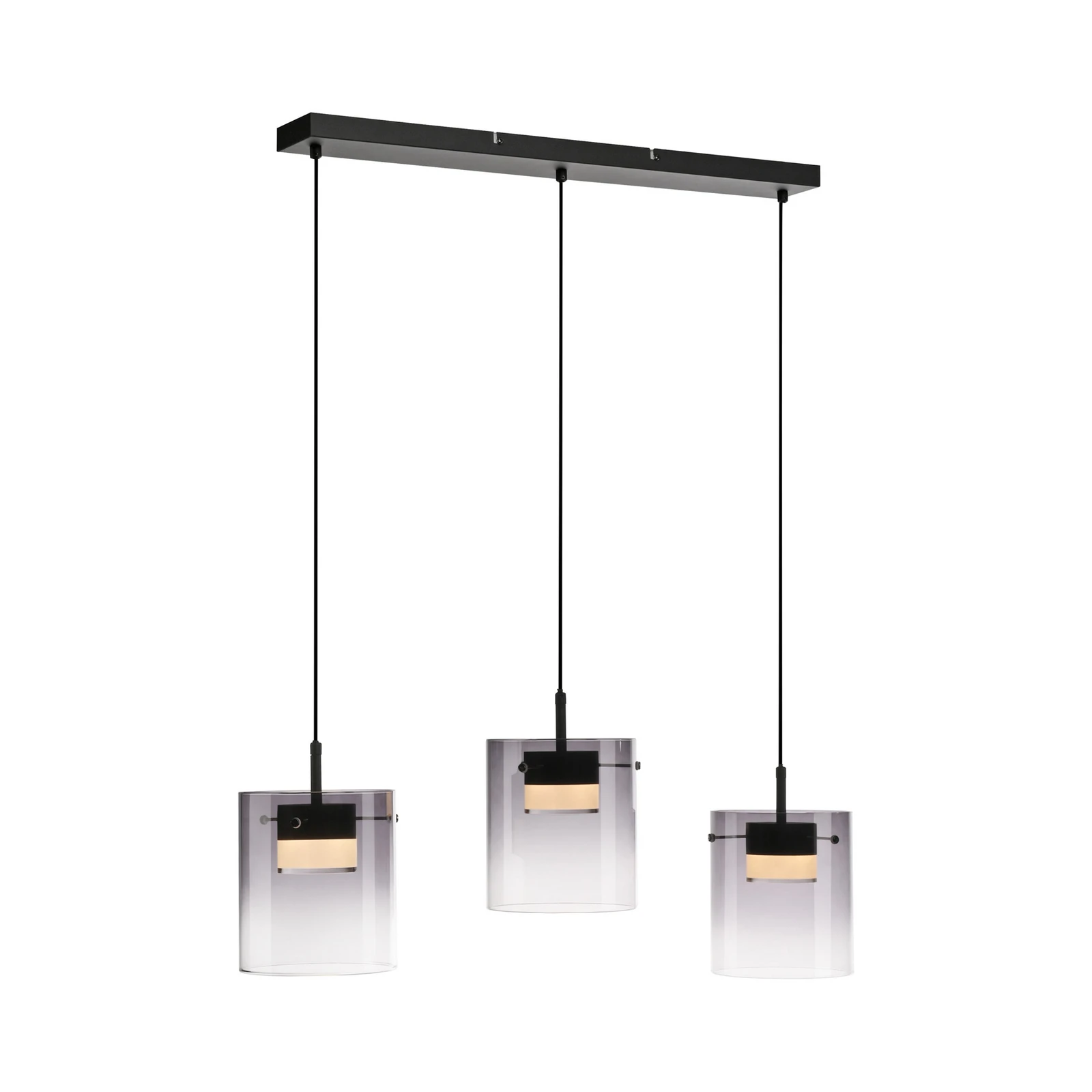 JUST LIGHT. Suspension LED Elio, verre fumé, à 3 lampes, noir