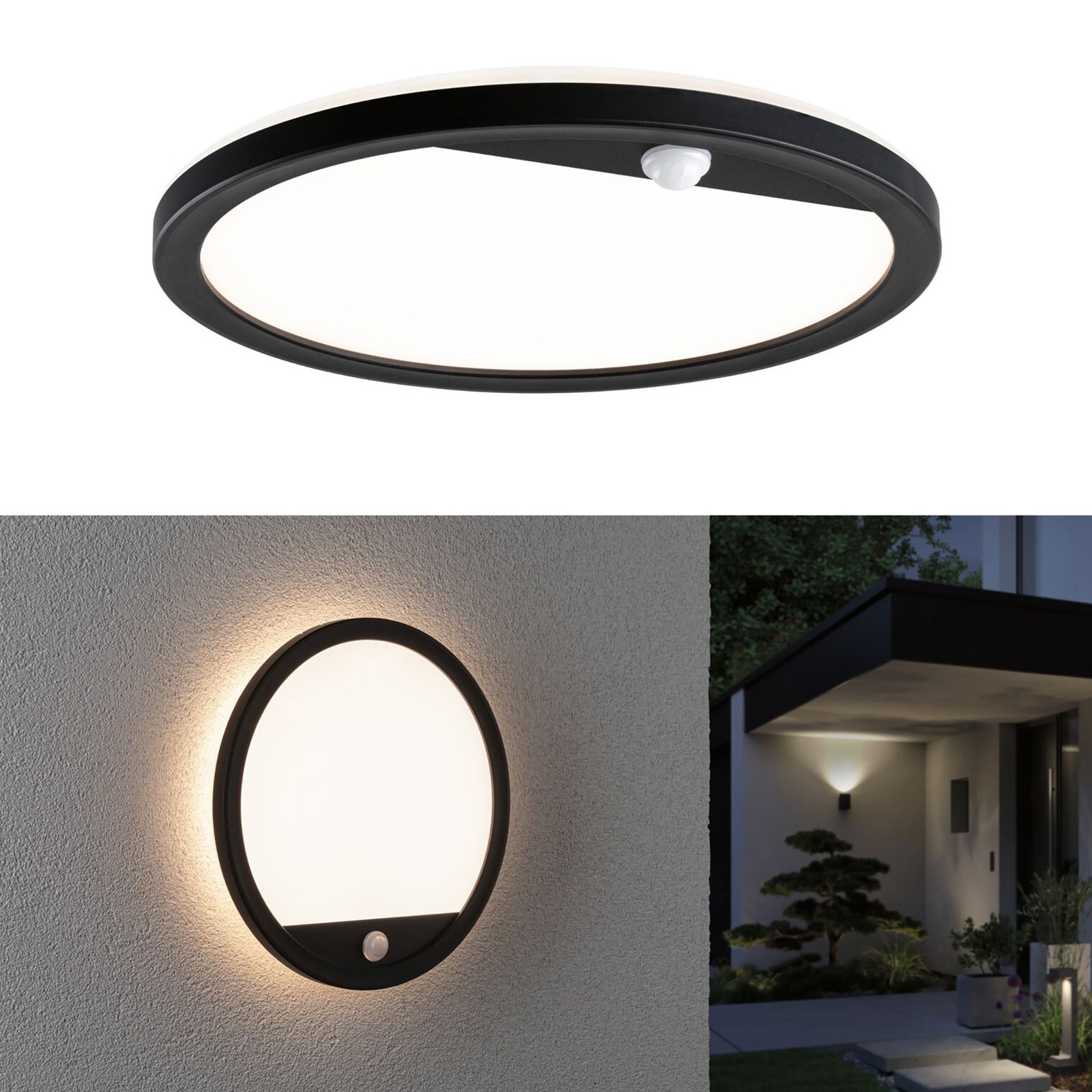 Lamina Venkovní Nástěnné Svítidlo/Stropní Lampa s Sensor Round SWR Černá - Paulm