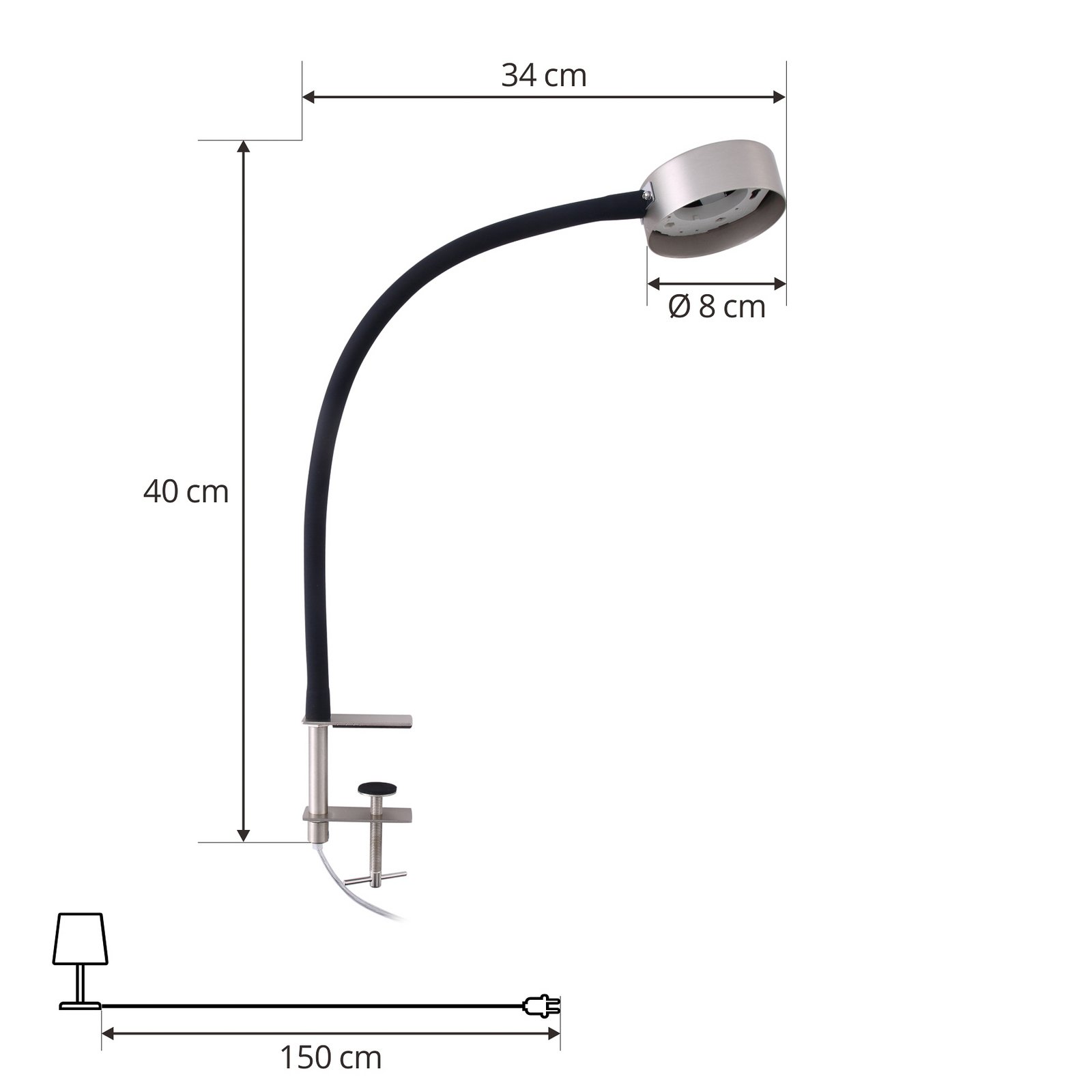 Lindby Jyla screw-clamp lamp, matt nickel, GX53, flexible arm