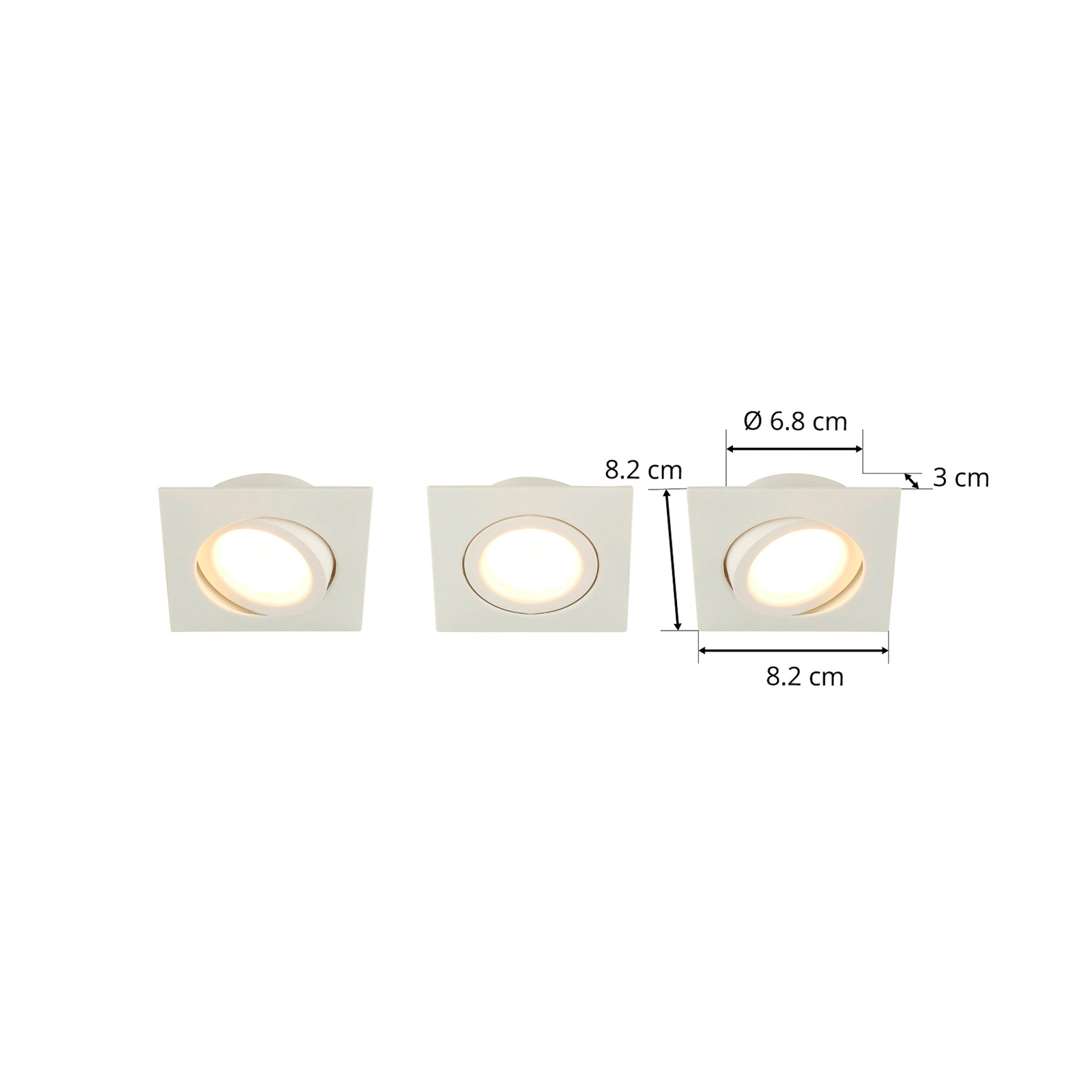 LED-inbyggnadslampa Andrej, kantig, vit, 3-pack