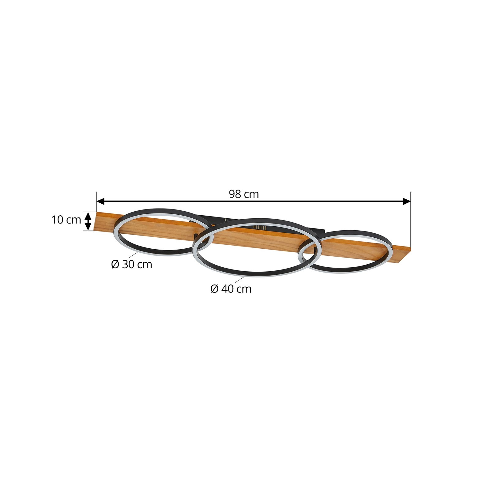 Lindby LED-kattovalaisin Galad, musta, puu, 3-valo, 98 cm