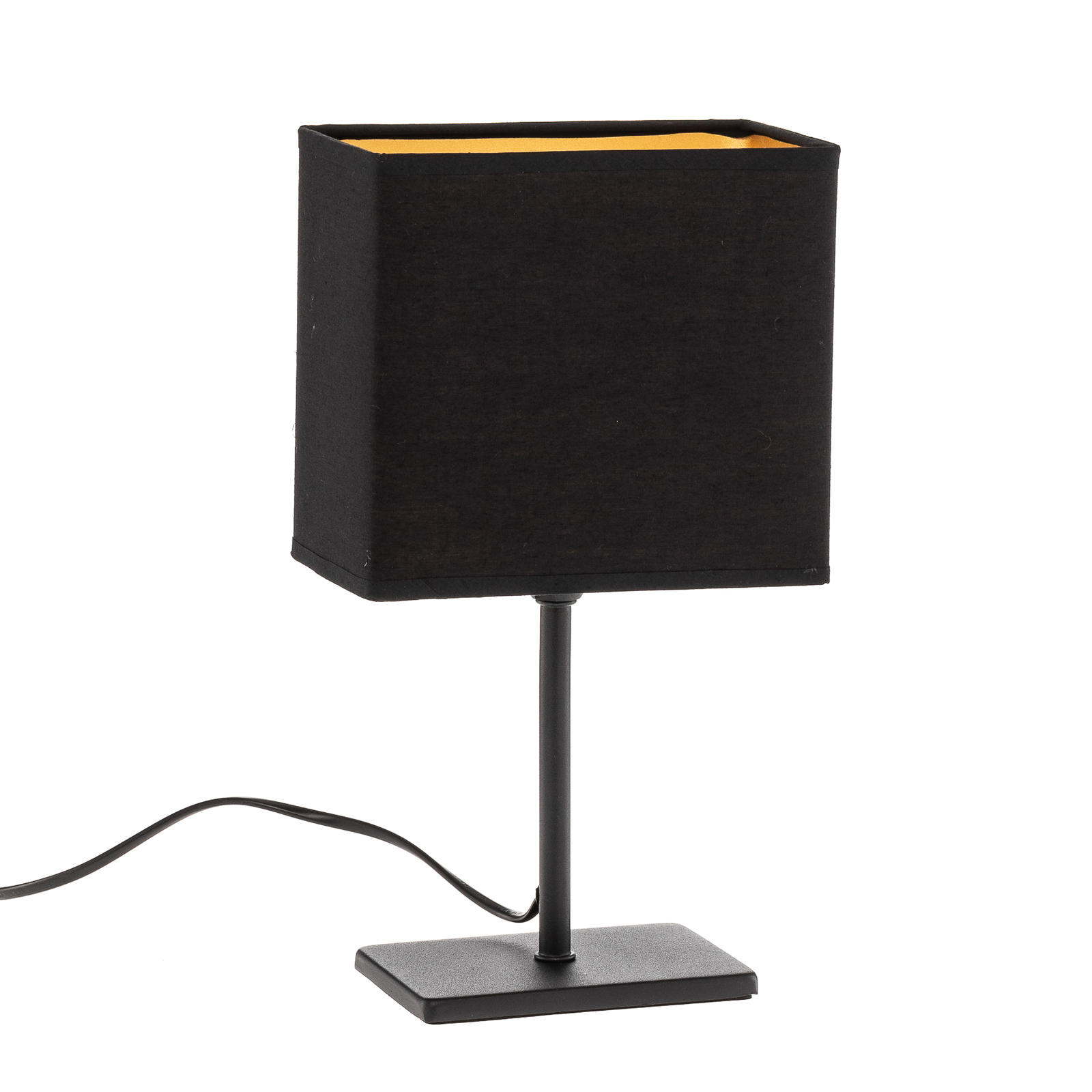 Lámpara de mesa Kate con pantalla de tela, negro/oro