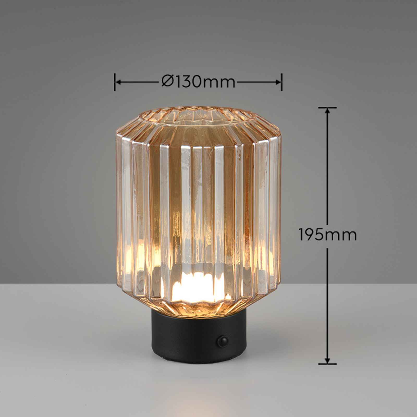 Lord lámpara de mesa LED recargable, negro/ámbar, altura 19,5 cm, cristal