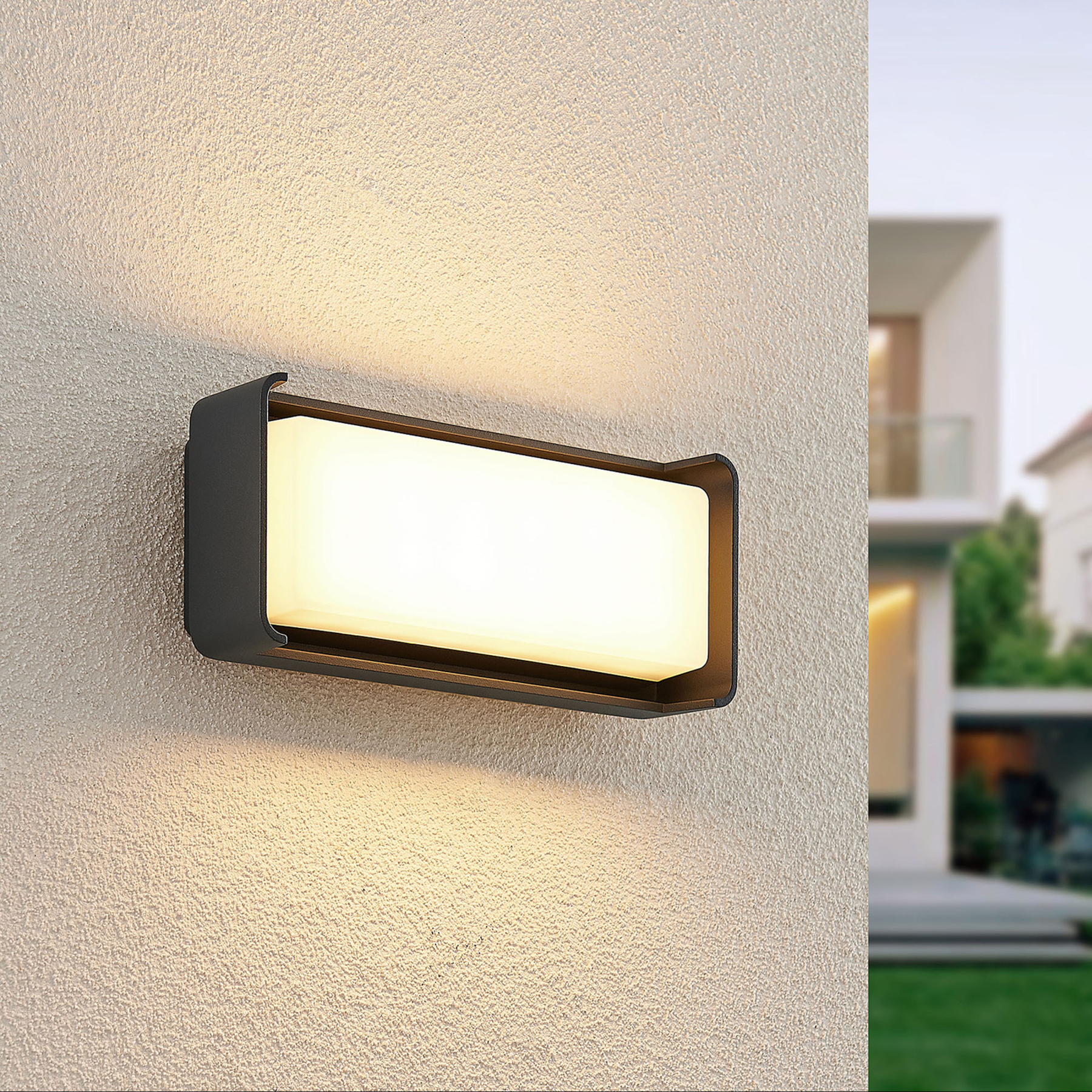 Lucande Babel LED outdoor wall light, aluminium, polycarbonate, 11 W, energy efficiency: A+, W: 22.5 cm, H: 9.6 cm