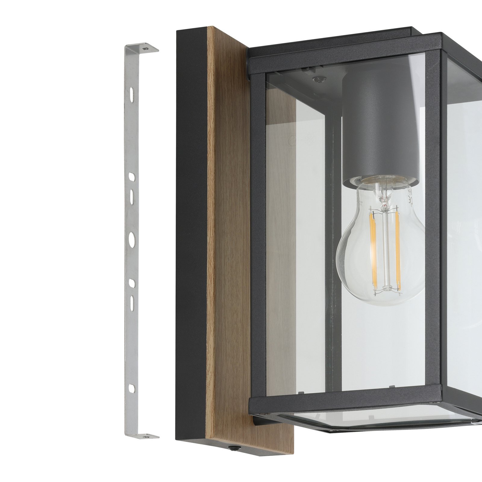 EGLO Budrone utomhusvägglampa, svart/brun/klar