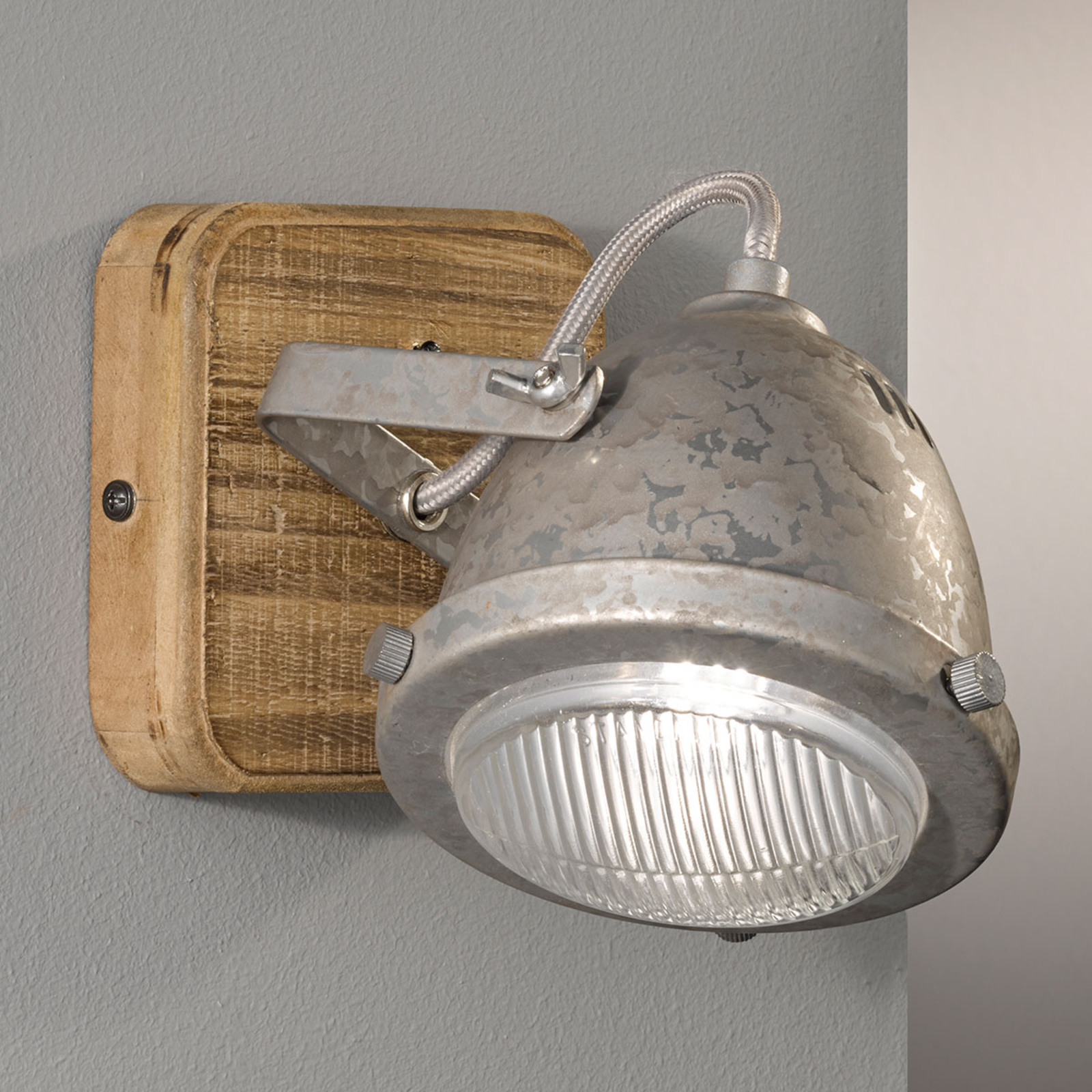 Fischer & Honsel In a vintage style - Old wall spotlight with wood, for Living / Dining Room, metal, wood, GU10, 10 W, energy efficiency: A++, W: 14 cm, H: 12 cm