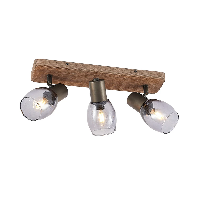 Lindby - Ineska 3 Square Plafonnier Smoke/Wood