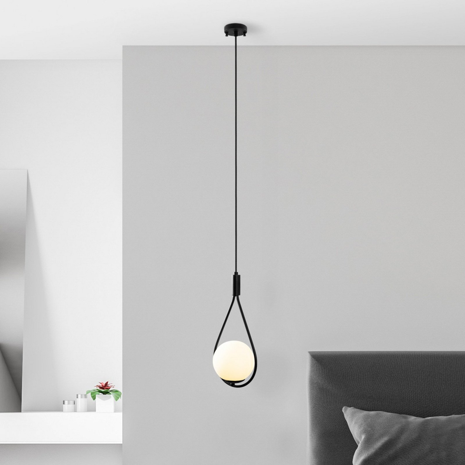 Opviq Lampă suspendată GMN-00008 1 bec negru/sticlă opal - Camera de zi / sufragerie - modern - negru alb opal - Metal