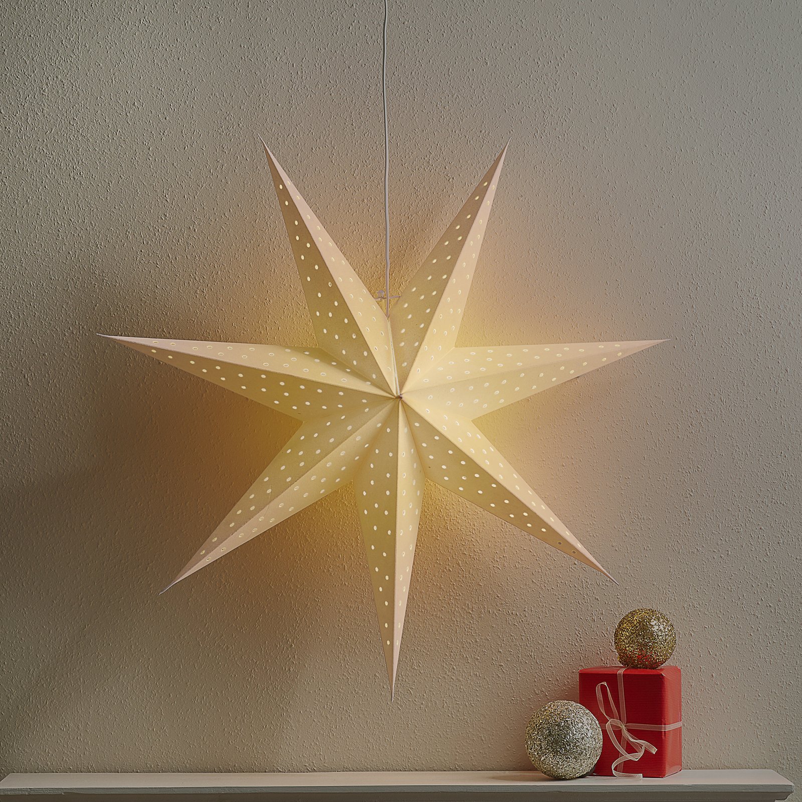 Stjärna Clara för upphängning, sammetslook Ø 75 cm, vit