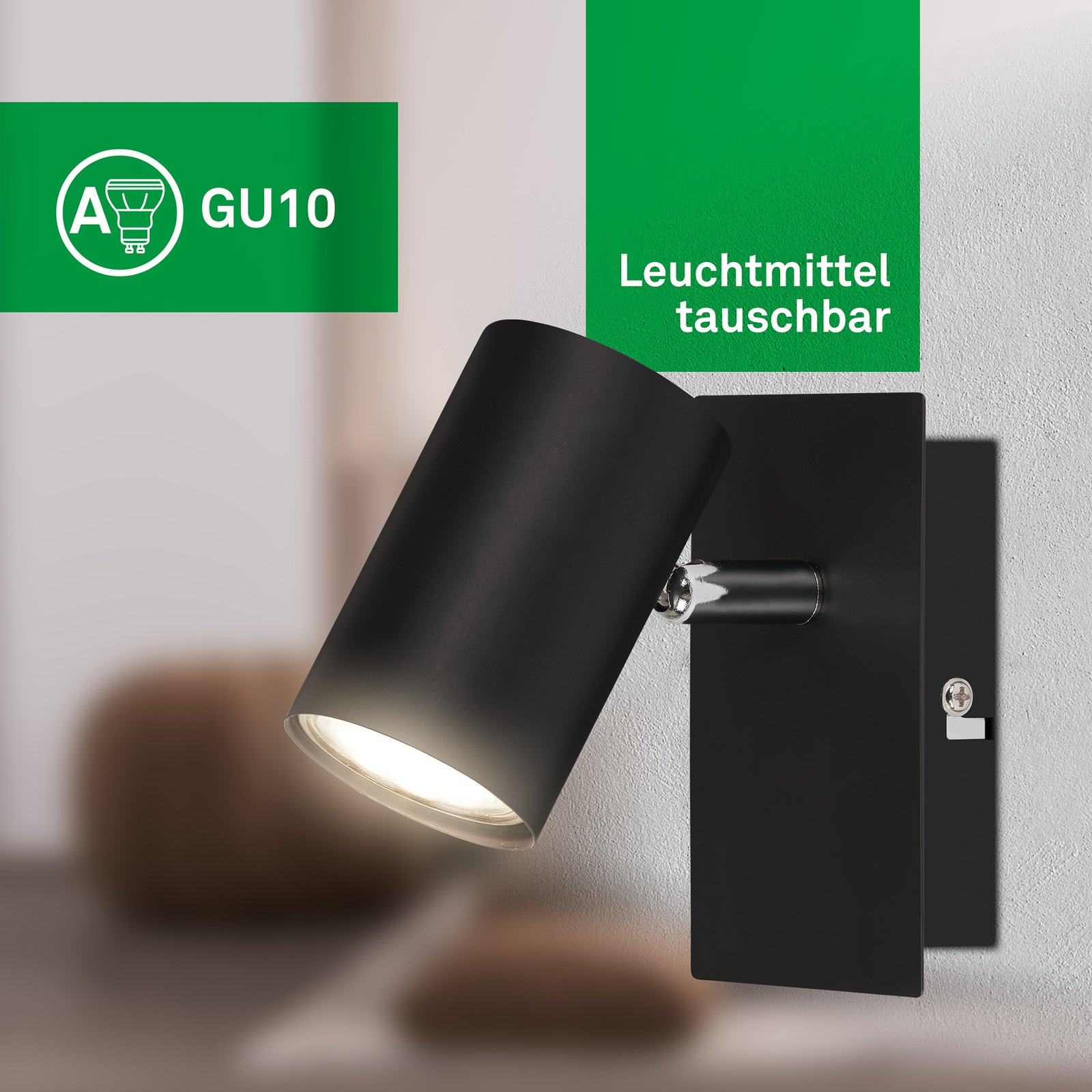 Wandleuchte Isil A, schwarz, 1-flammig, Metall, drehbar