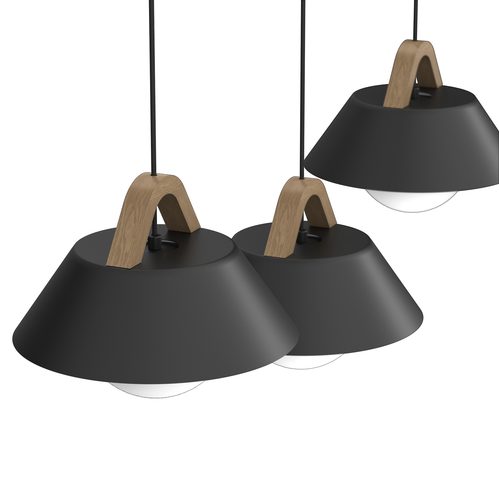 Funda hanging light, black, length 110 cm, 3-bulb, metal/glass Funda hanging light, black, length 110 cm, 3-bulb, metal/glass