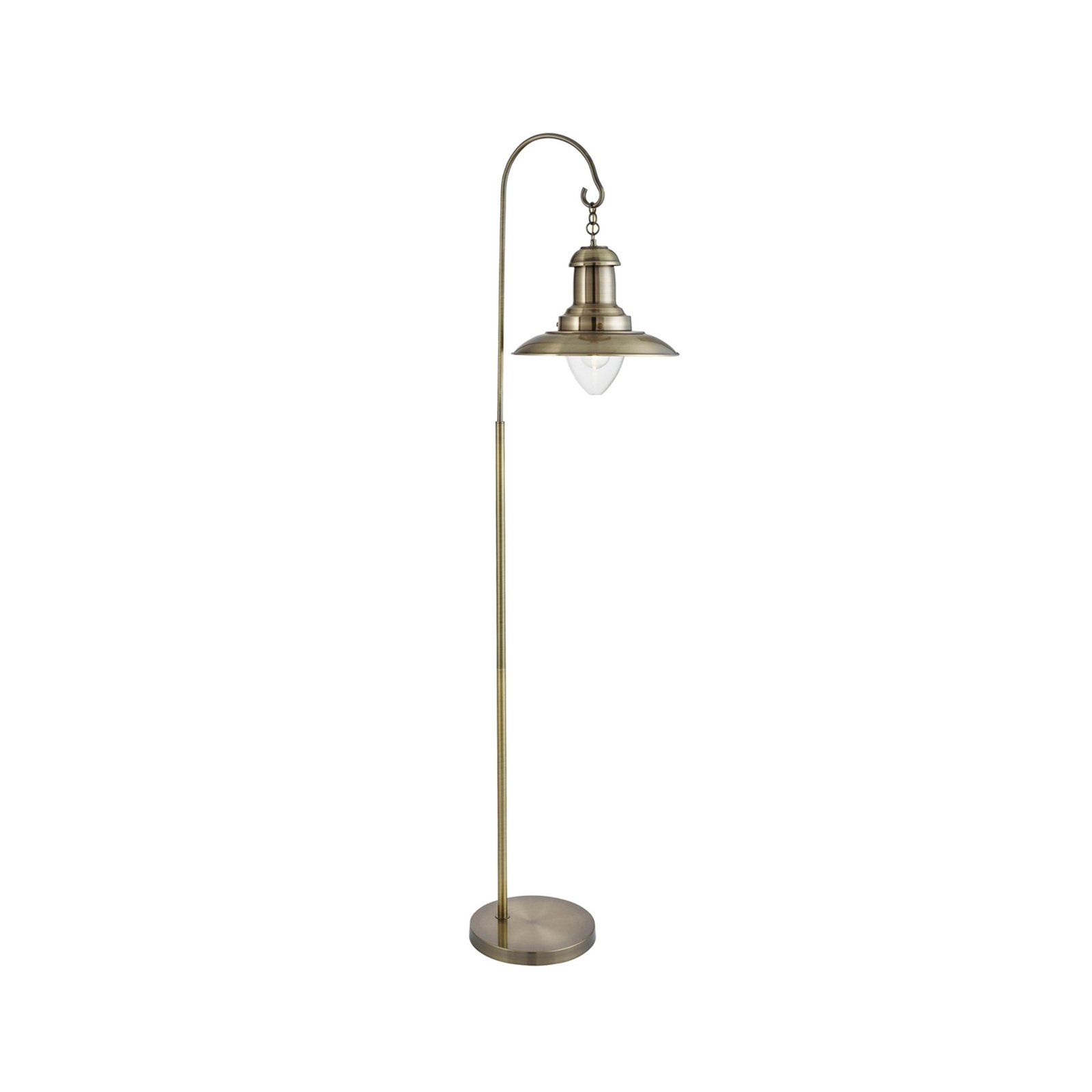 Fisherman floor lamp, metal, antique brass-coloured, E27, 161 cm