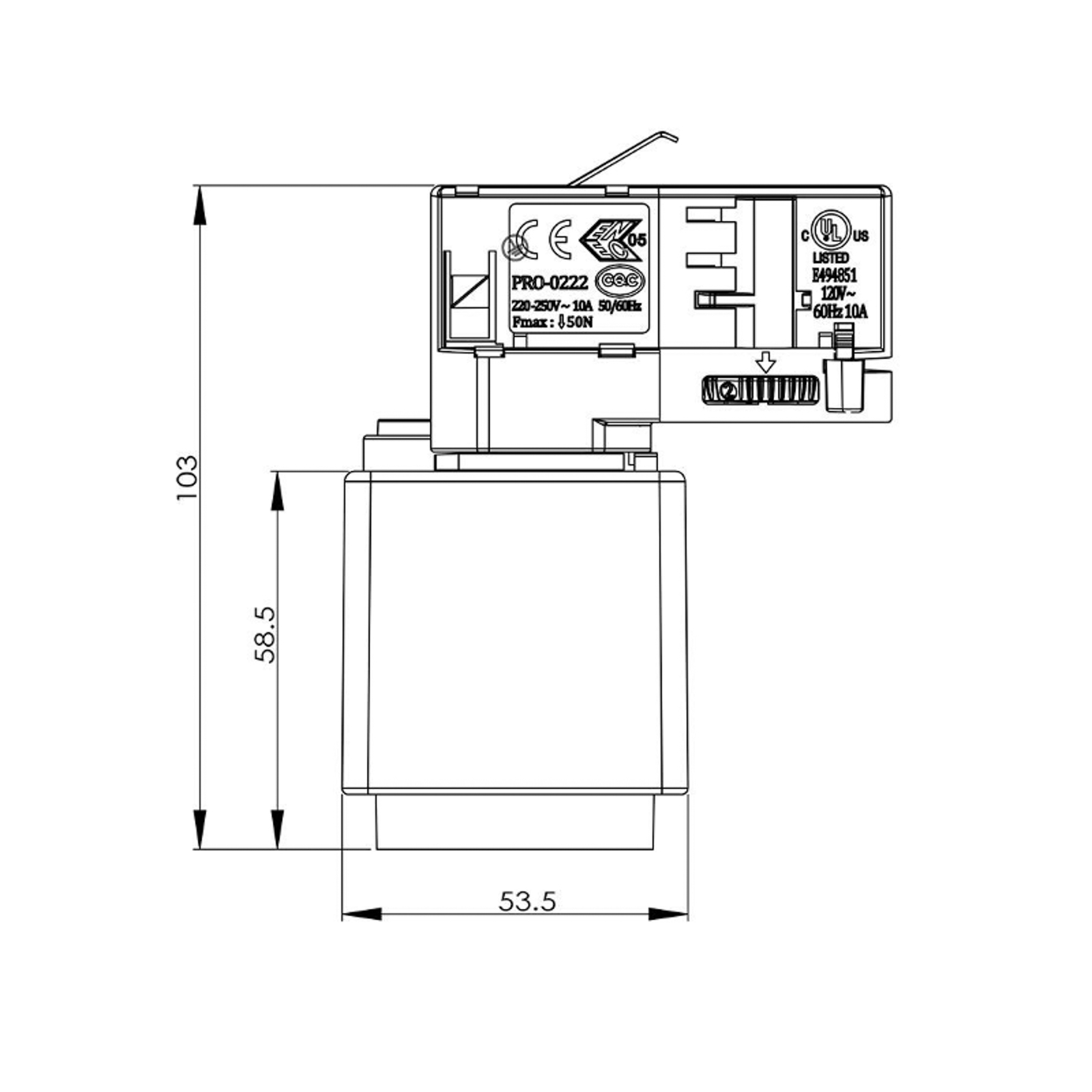 D Line zásuvkový adaptér 3fázová přípojnice bílá
