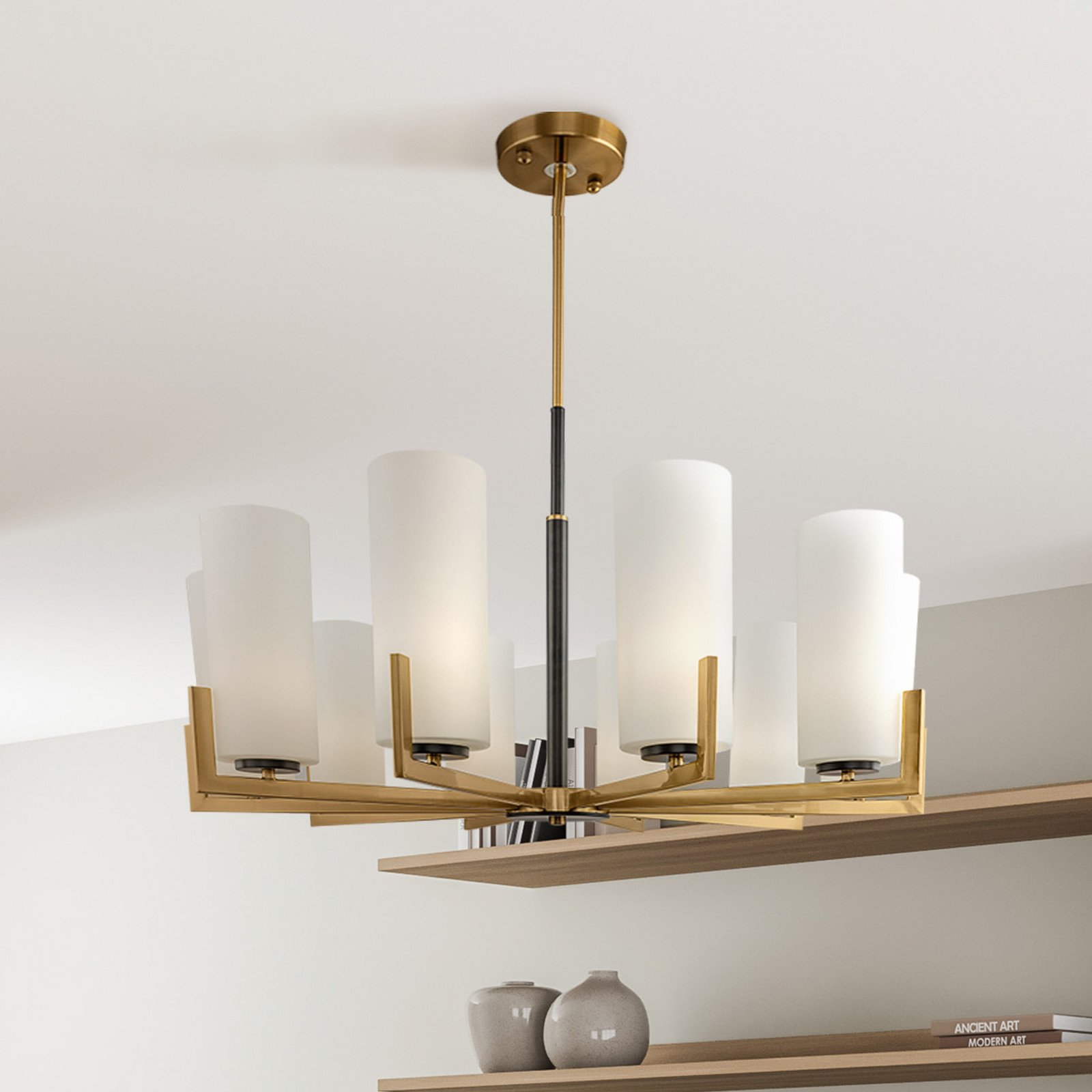 Maytoni candelabru Fortano 10 becuri sticlă E27 - Camera de zi / sufragerie - alamă alb - Metal