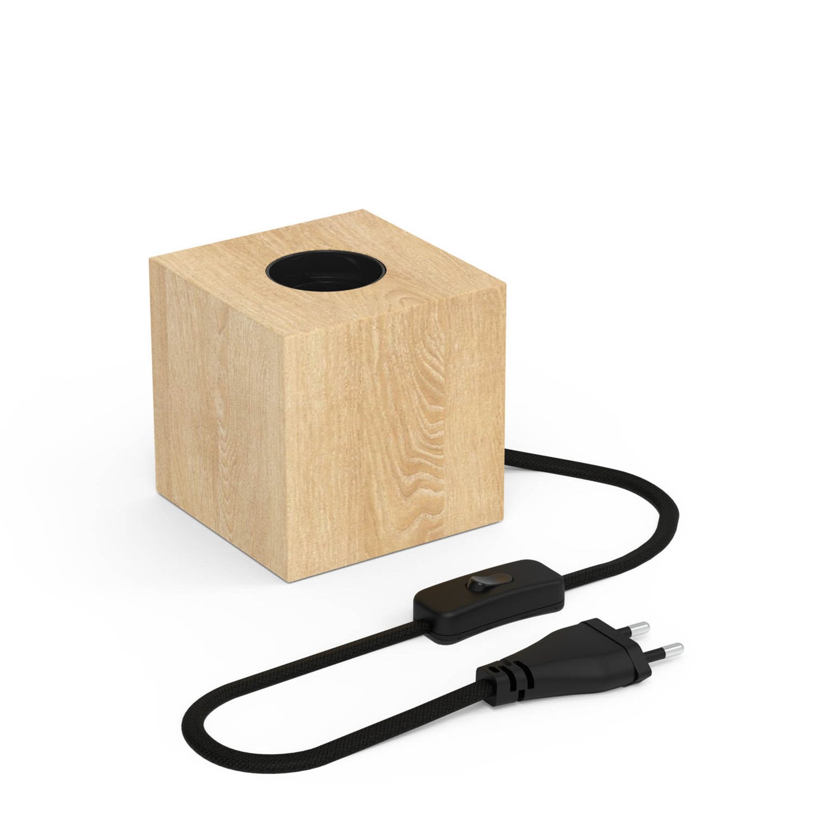 Calex stolová lampa v tvare kocky s drevenou dyhou