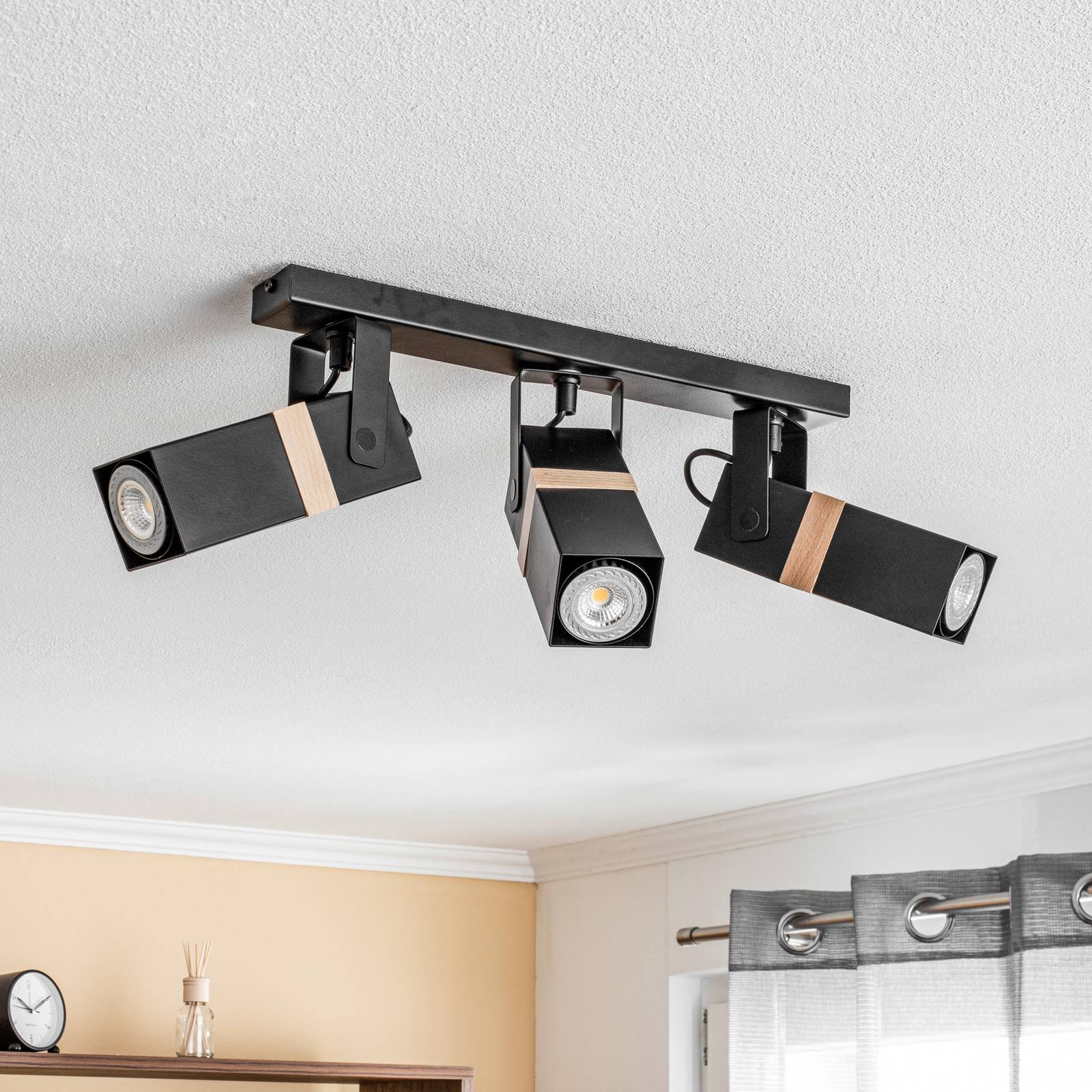 eko-light spot pour plafond vidar, noir, à trois lampes
