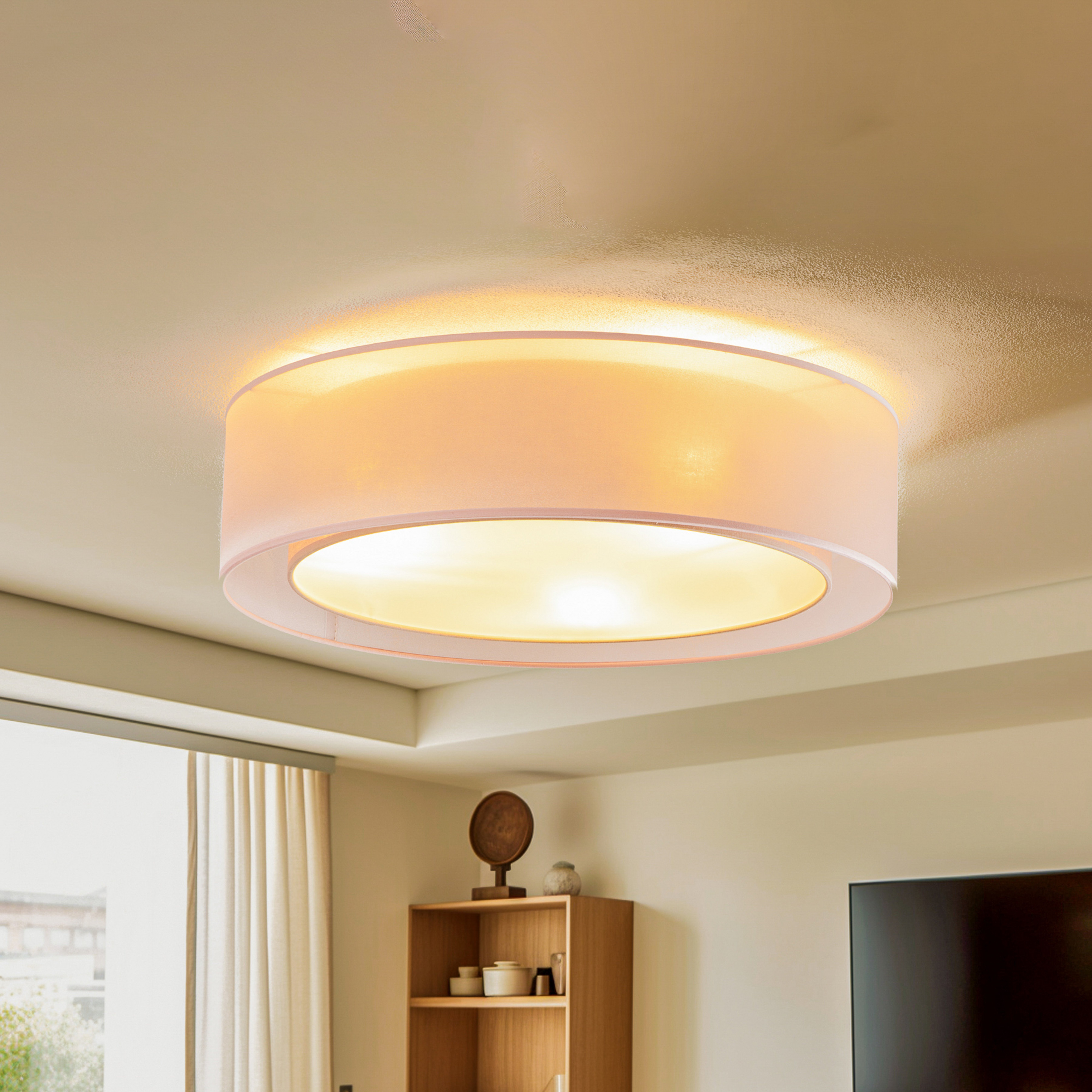 Euluna Tibu loftlampe, tekstil, Ø50cm, cappuccino
