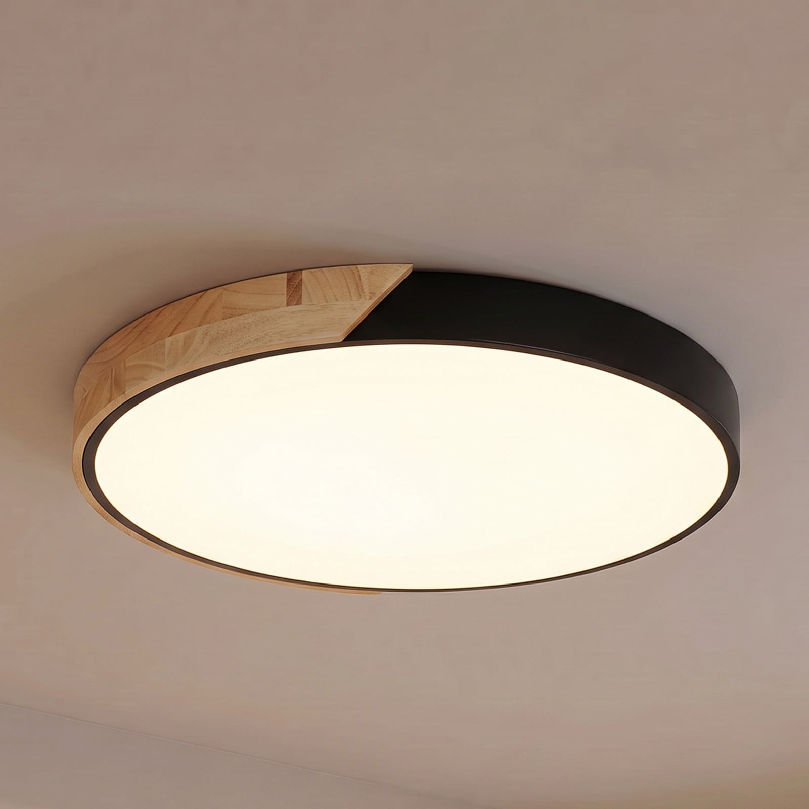 Lynorri LED-taklampe, Ø 51 cm, svart, treutseende – PRIOS - Stue - Moderne - Plast - Rund