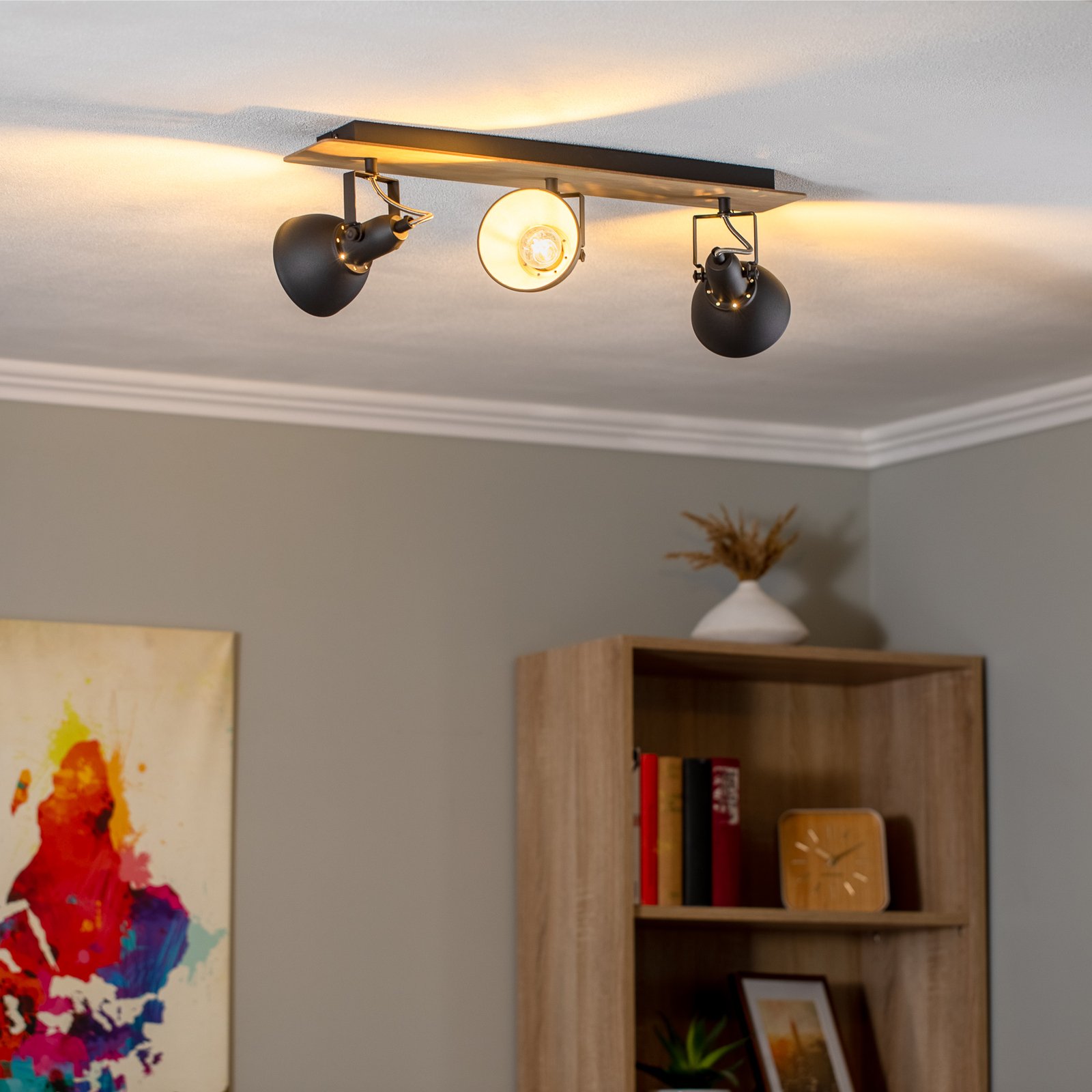 Aylis 3 Ceiling Lamp Black/Wood - Lindby