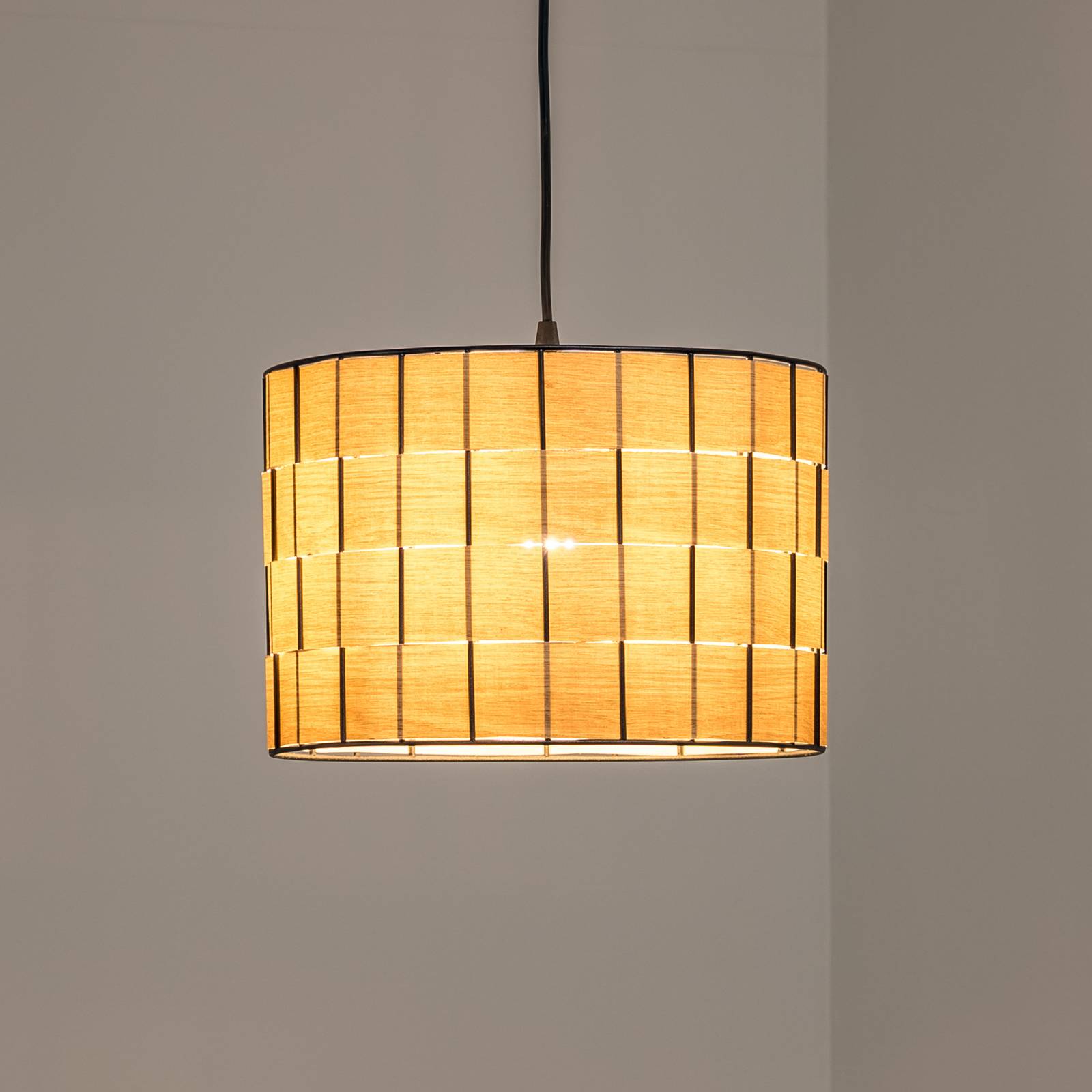 Lampa wisząca Atlanta, w kolorze dębu, Ø 30 cm, tekstylna, E27