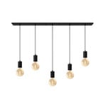 Calex Retro pendant light, angular, 5-bulb, black