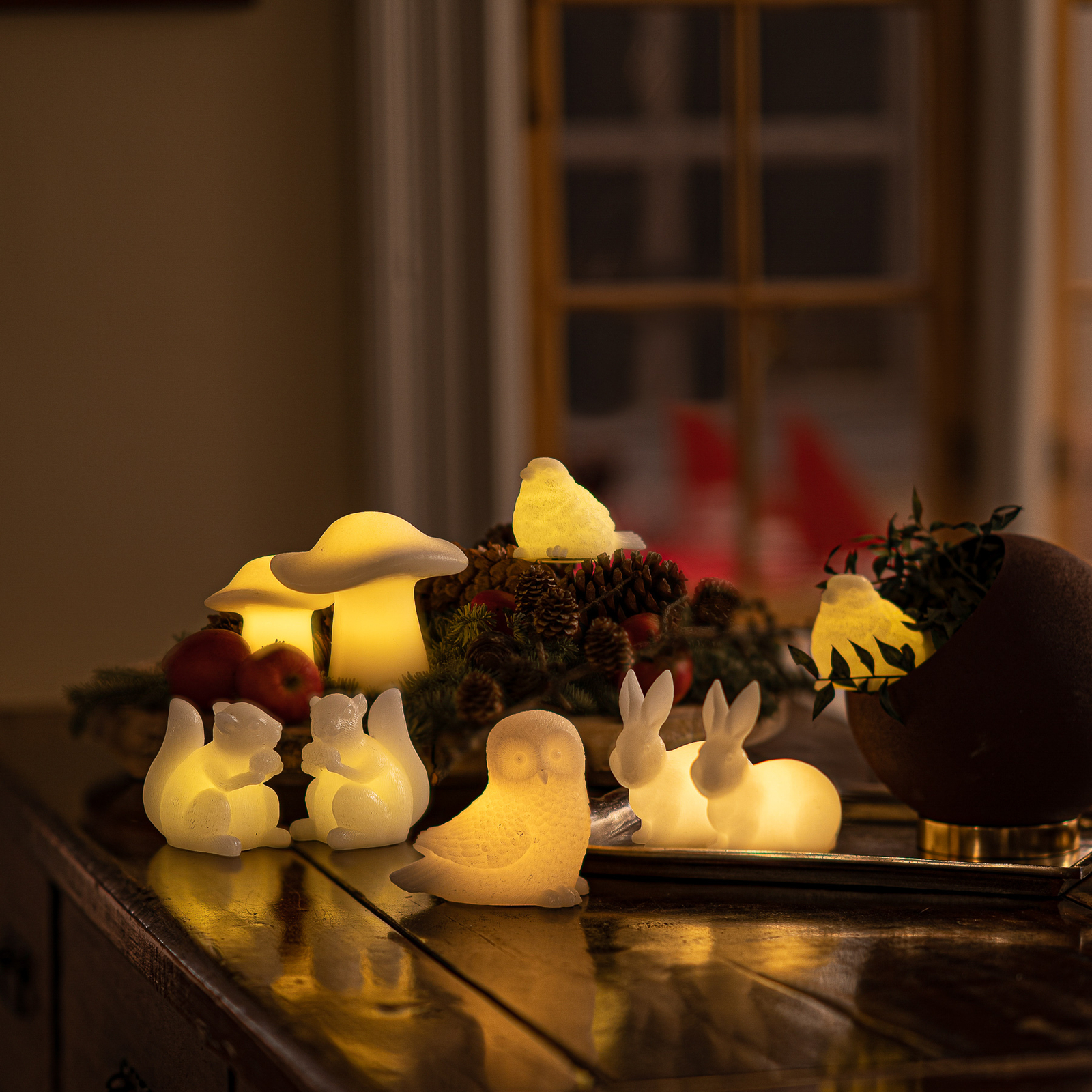 Ellen Owl LED διακοσμητικό φωτιστικό από κερί, σετ 2 τεμαχίων
