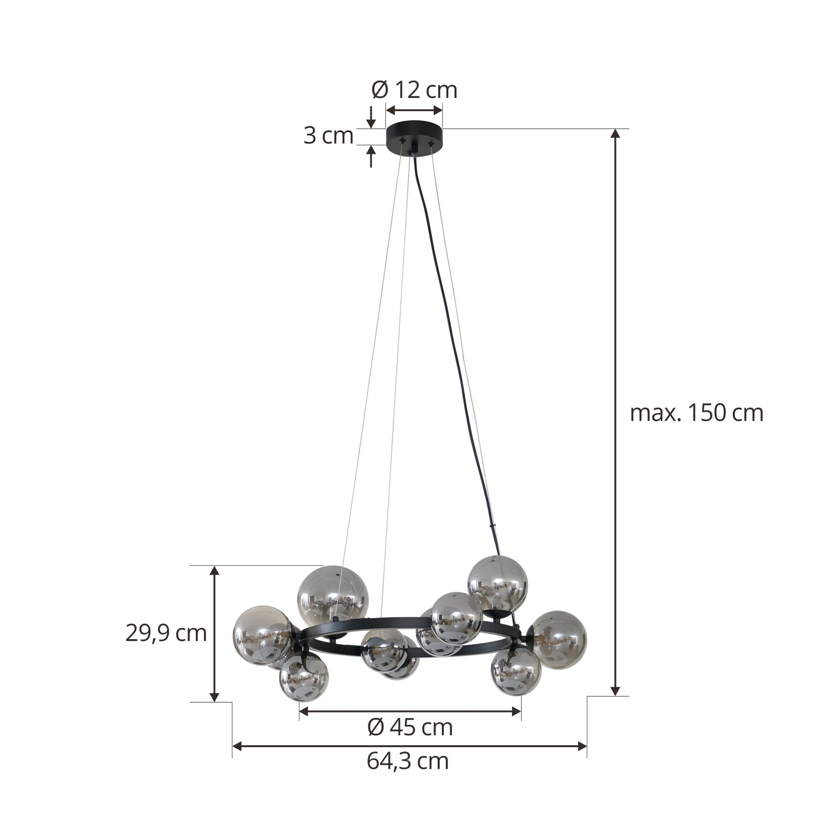 Naelen Round Suspension Black/Smoke - Lucande